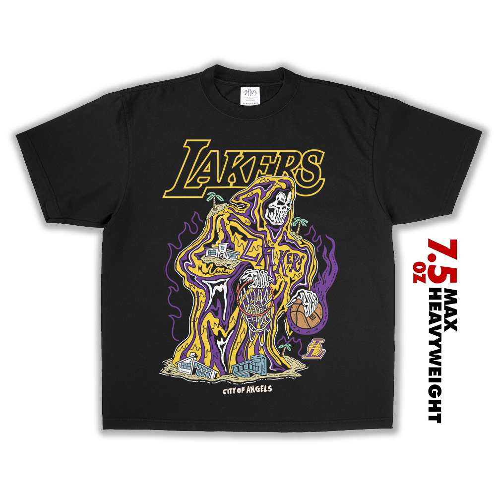 StonkSharkCo La x WL - City of Angels Warren Lotas x Los Angeles Lakers T Shirt Medium / Shaka 7.5oz - White