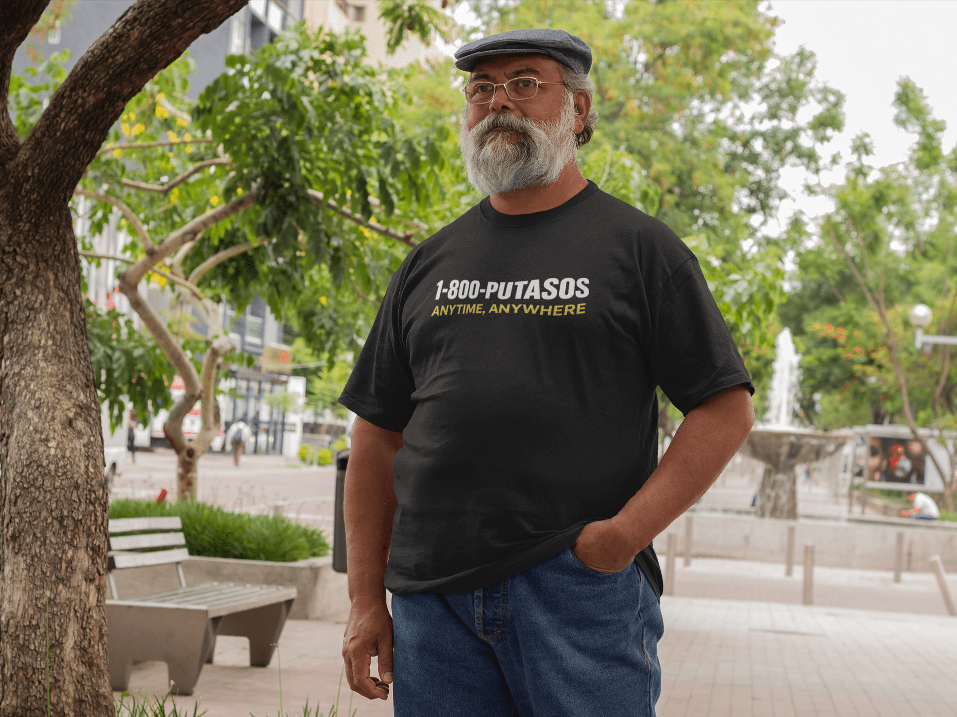 1 - 800 - PUTASOS Funny Latino Graphic Tee – Chicano Humor “Anytime, Anywhere” Shirt - Stonk Shark Co.