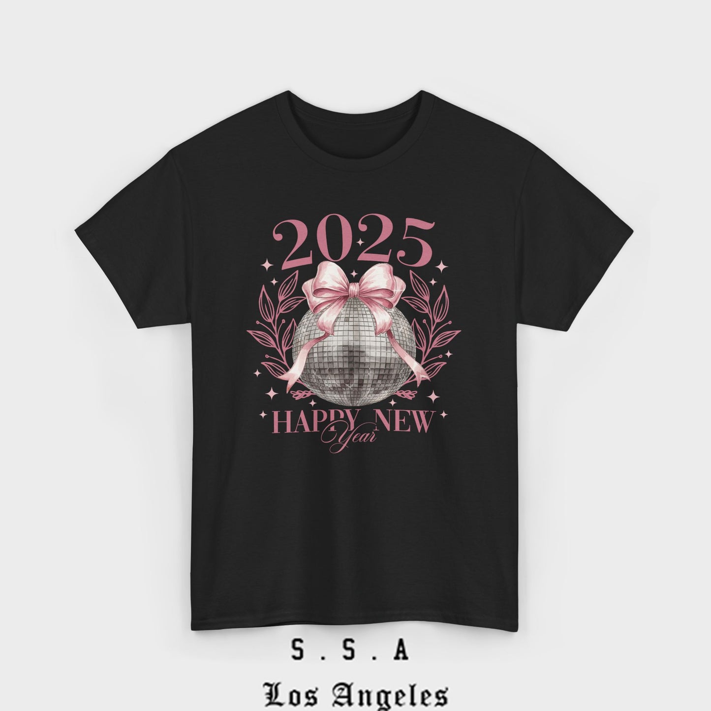 2025 Happy New Year T-Shirt – Festive Disco Ball Bow Design Tee