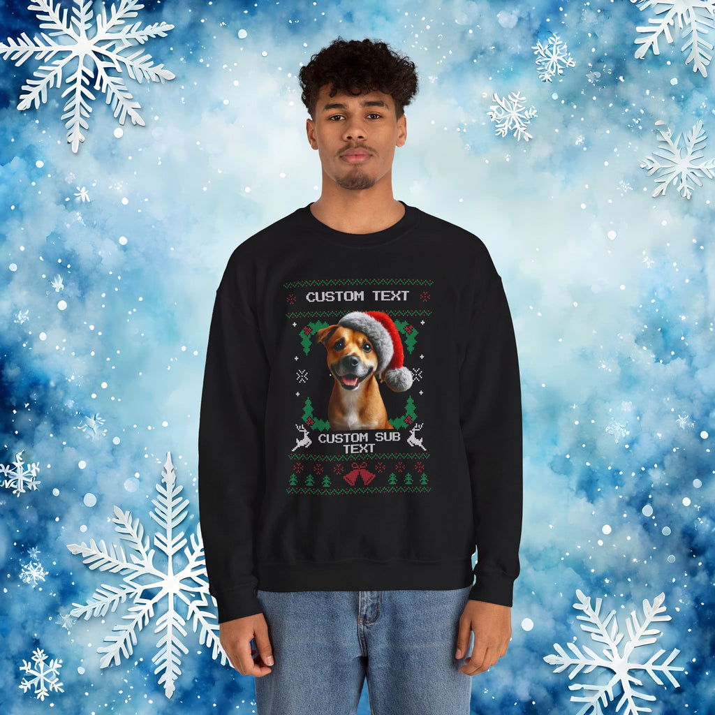 Custom Ugly Christmas Sweater – Personalized Text and Photo Design Crewneck Sweatshirt