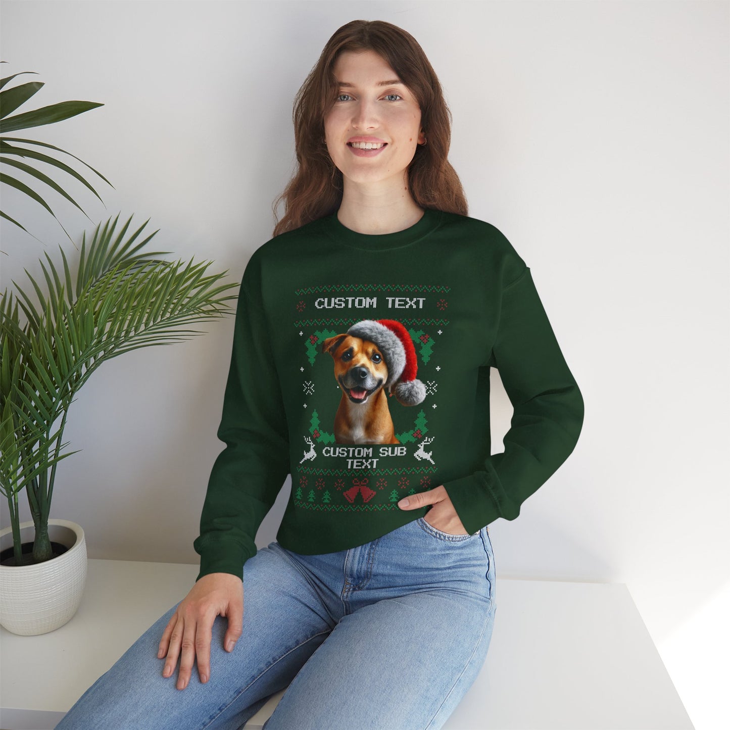 Custom Ugly Christmas Sweater – Personalized Text and Photo Design Crewneck Sweatshirt