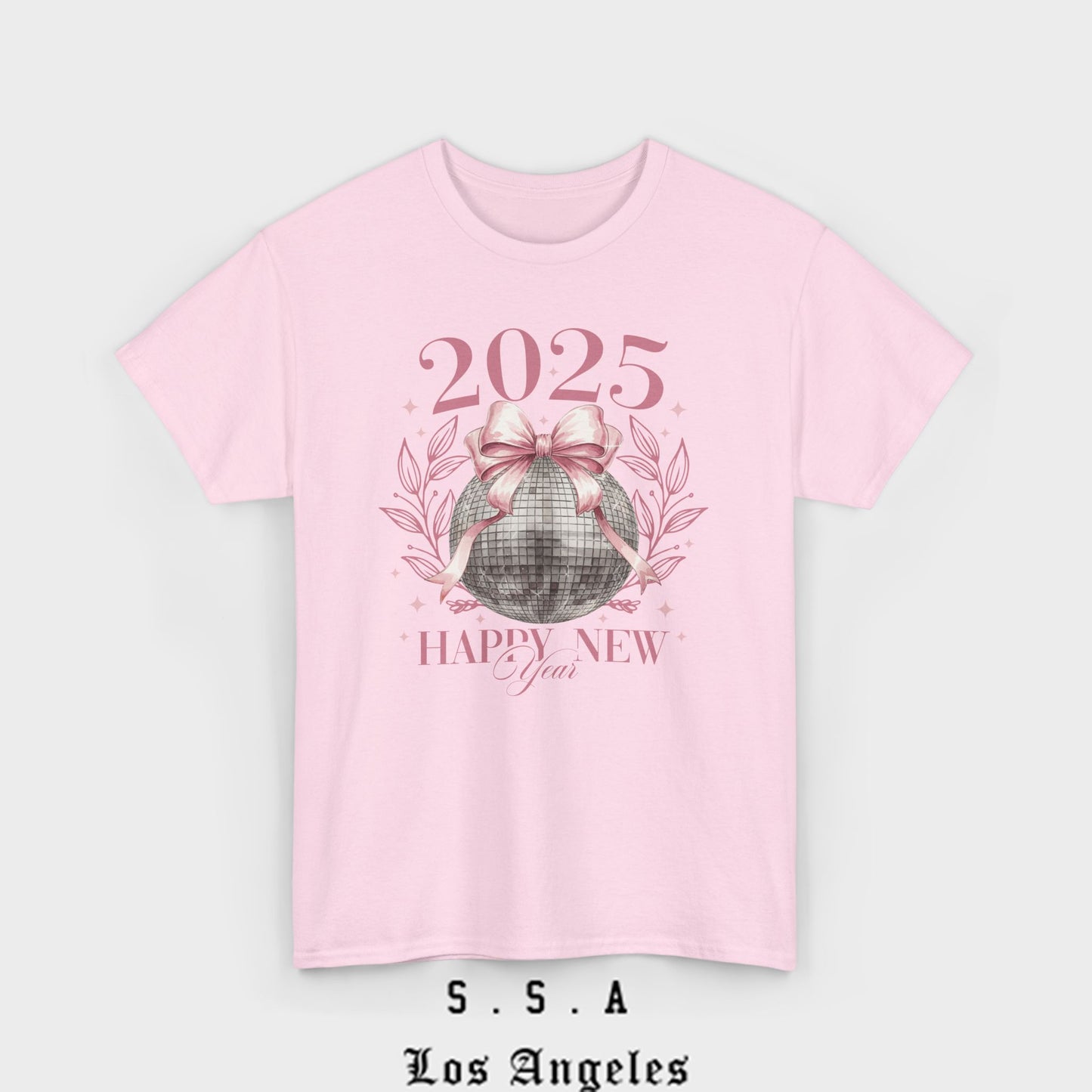 2025 Happy New Year T-Shirt – Festive Disco Ball Bow Design Tee