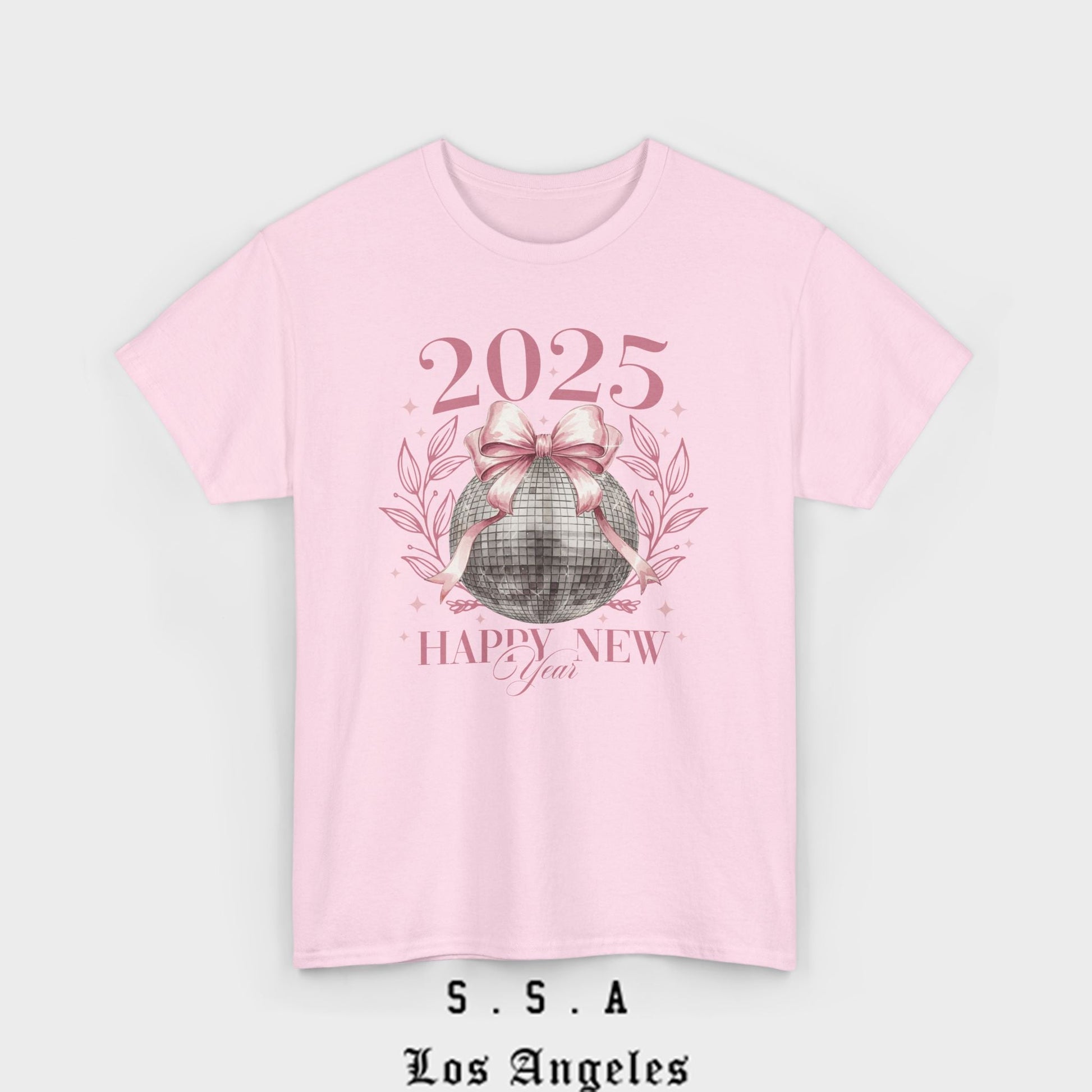 2025 Happy New Year T-Shirt – Festive Disco Ball Bow Design Tee - Stonk Shark Co.