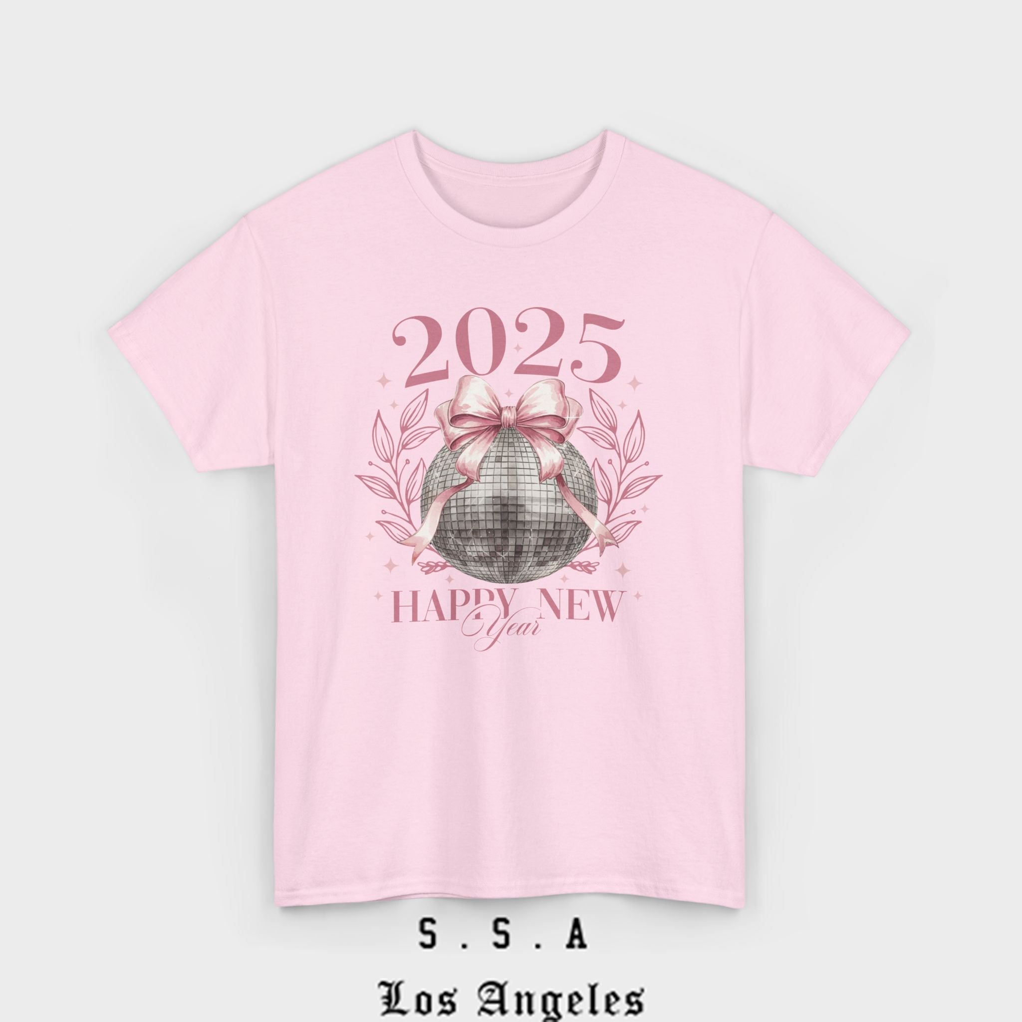 2025 Happy New Year T-Shirt – Festive Disco Ball Bow Design Tee - Stonk Shark Co.