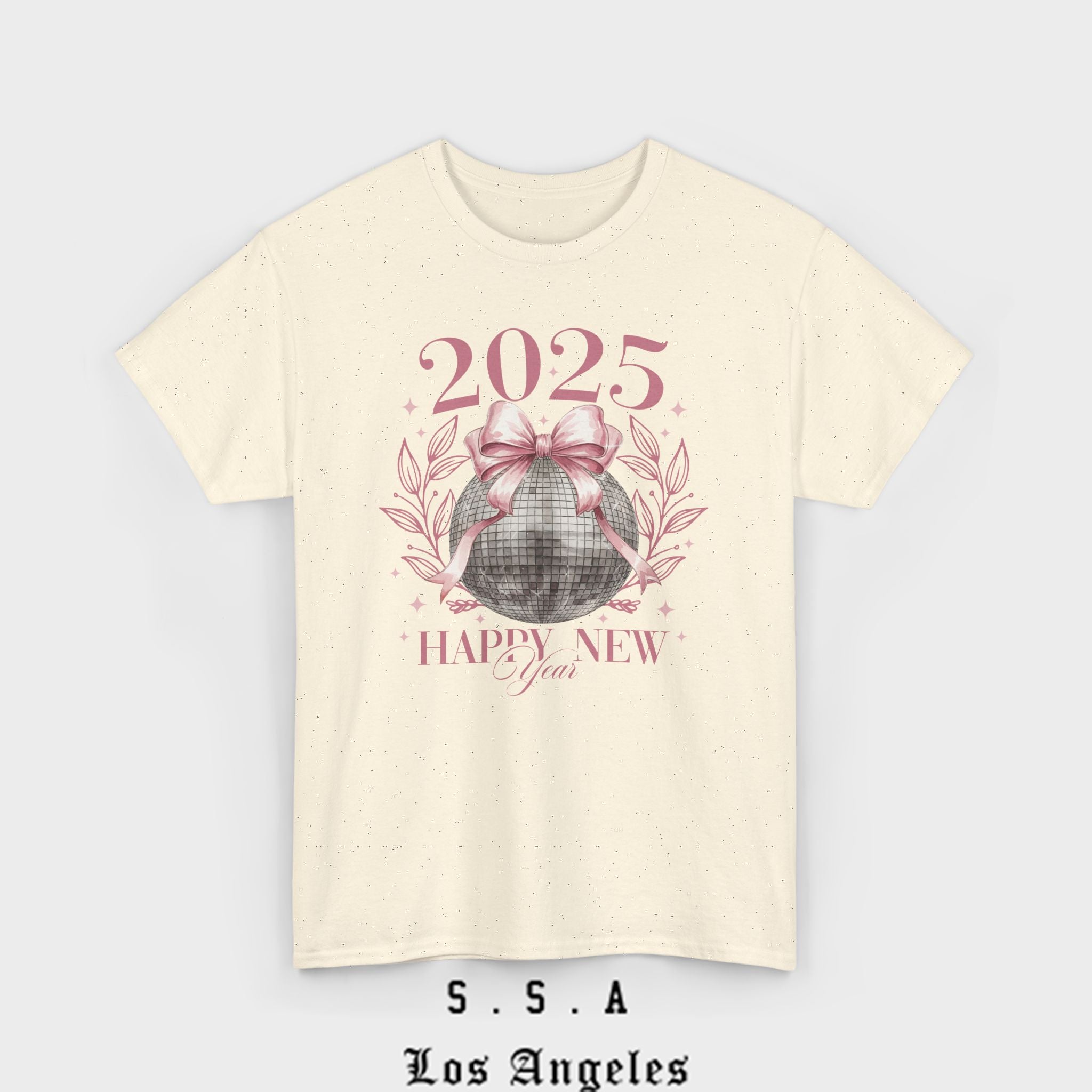 2025 Happy New Year T-Shirt – Festive Disco Ball Bow Design Tee - Stonk Shark Co.