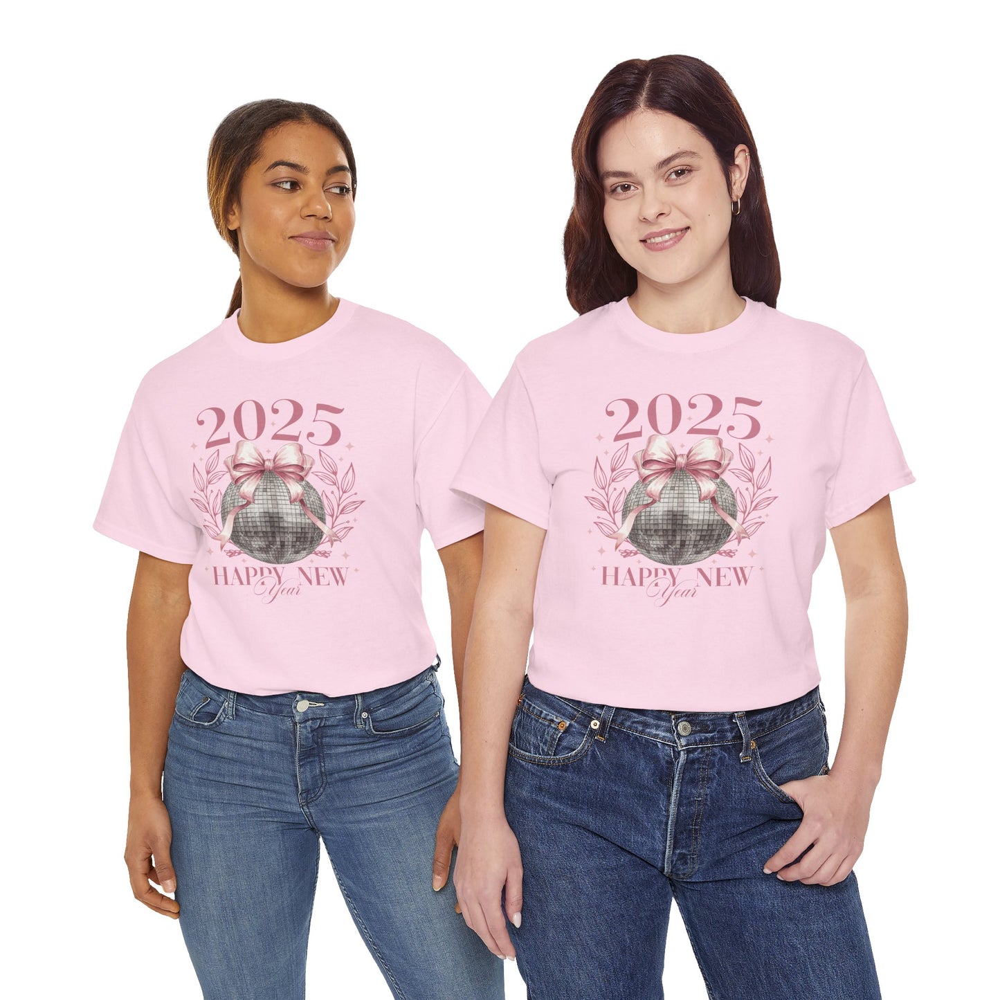 2025 Happy New Year T-Shirt – Festive Disco Ball Bow Design Tee
