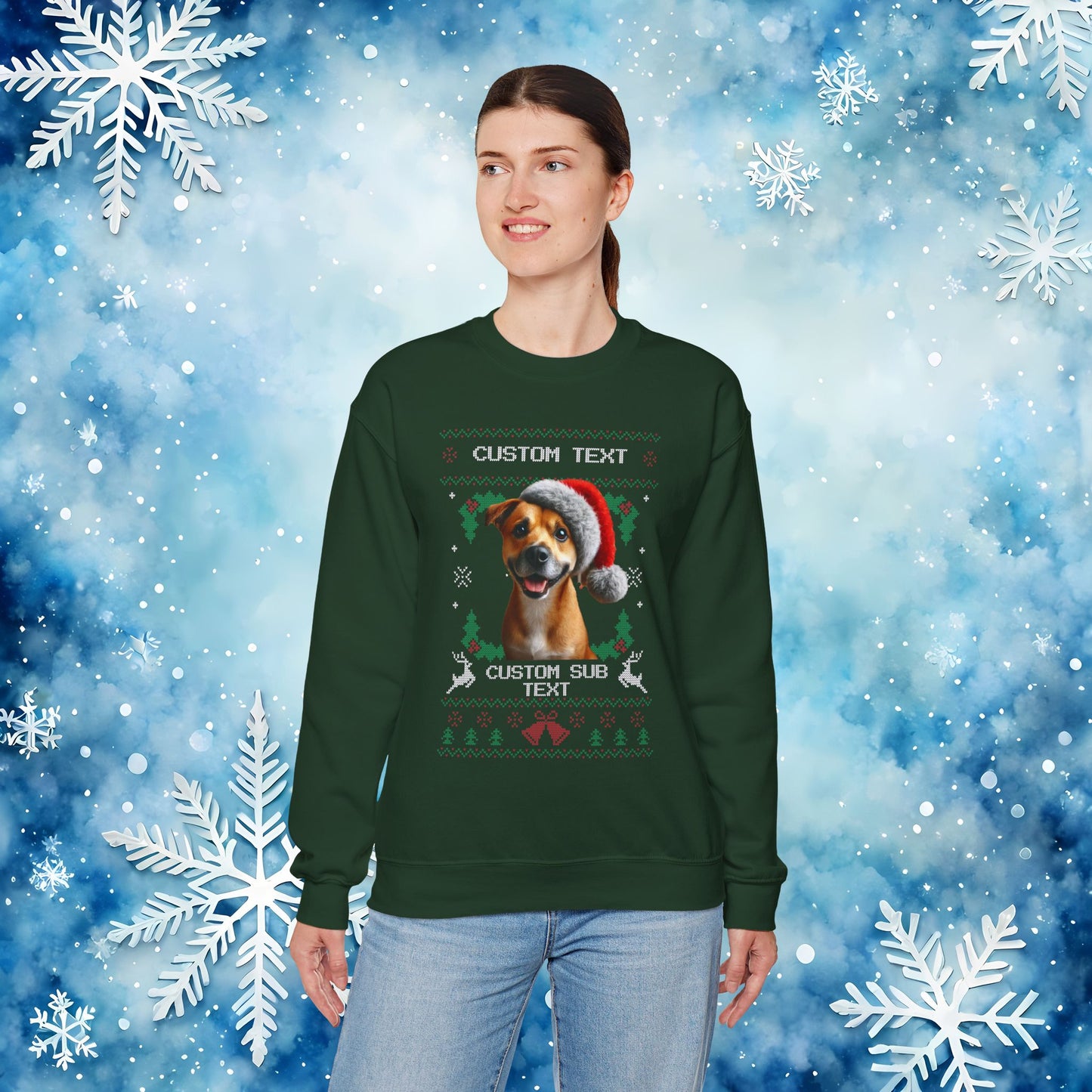Custom Ugly Christmas Sweater – Personalized Text and Photo Design Crewneck Sweatshirt