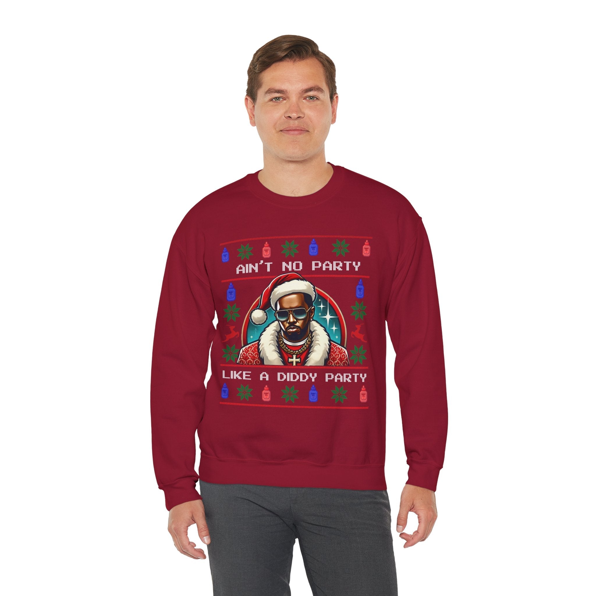 Ain’t No Party Like a Diddy Party Ugly Christmas Sweater – Funny Holiday Hip - Hop Diddys Meme Sweater - Stonk Shark Co.