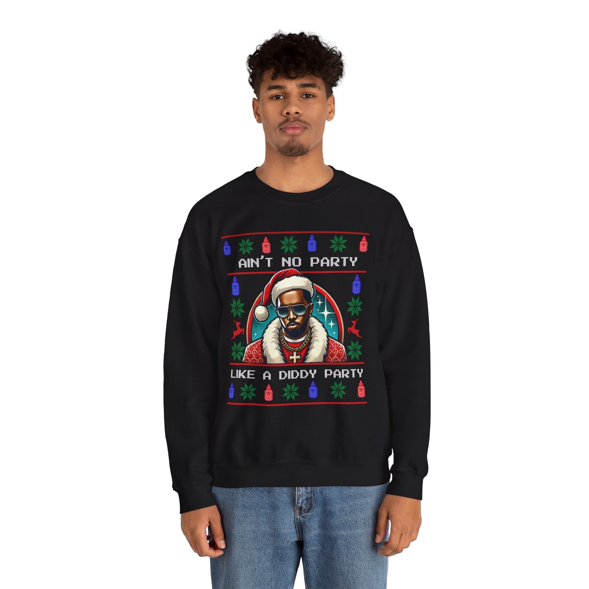 Ain’t No Party Like a Diddy Party Ugly Christmas Sweater – Funny Holiday Hip - Hop Diddys Meme Sweater - Stonk Shark Co.