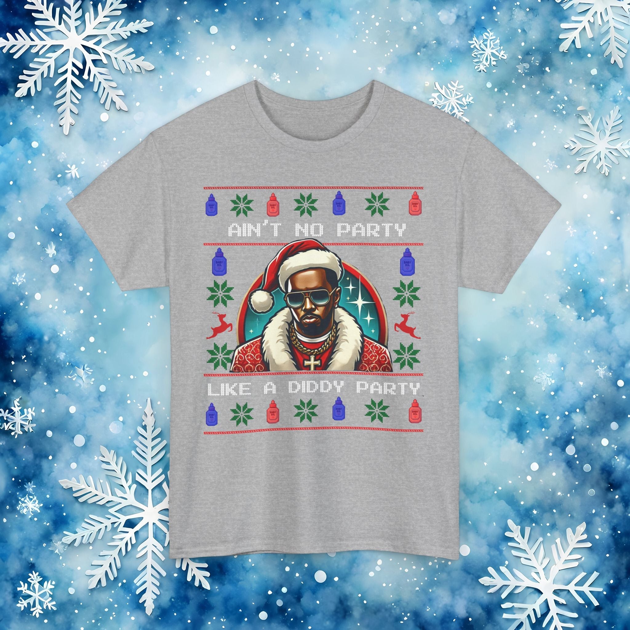 Ain’t No Party Like a Diddy Party Ugly Christmas Tee – Funny Holiday Hip - Hop Meme T Shirt - Stonk Shark Co.