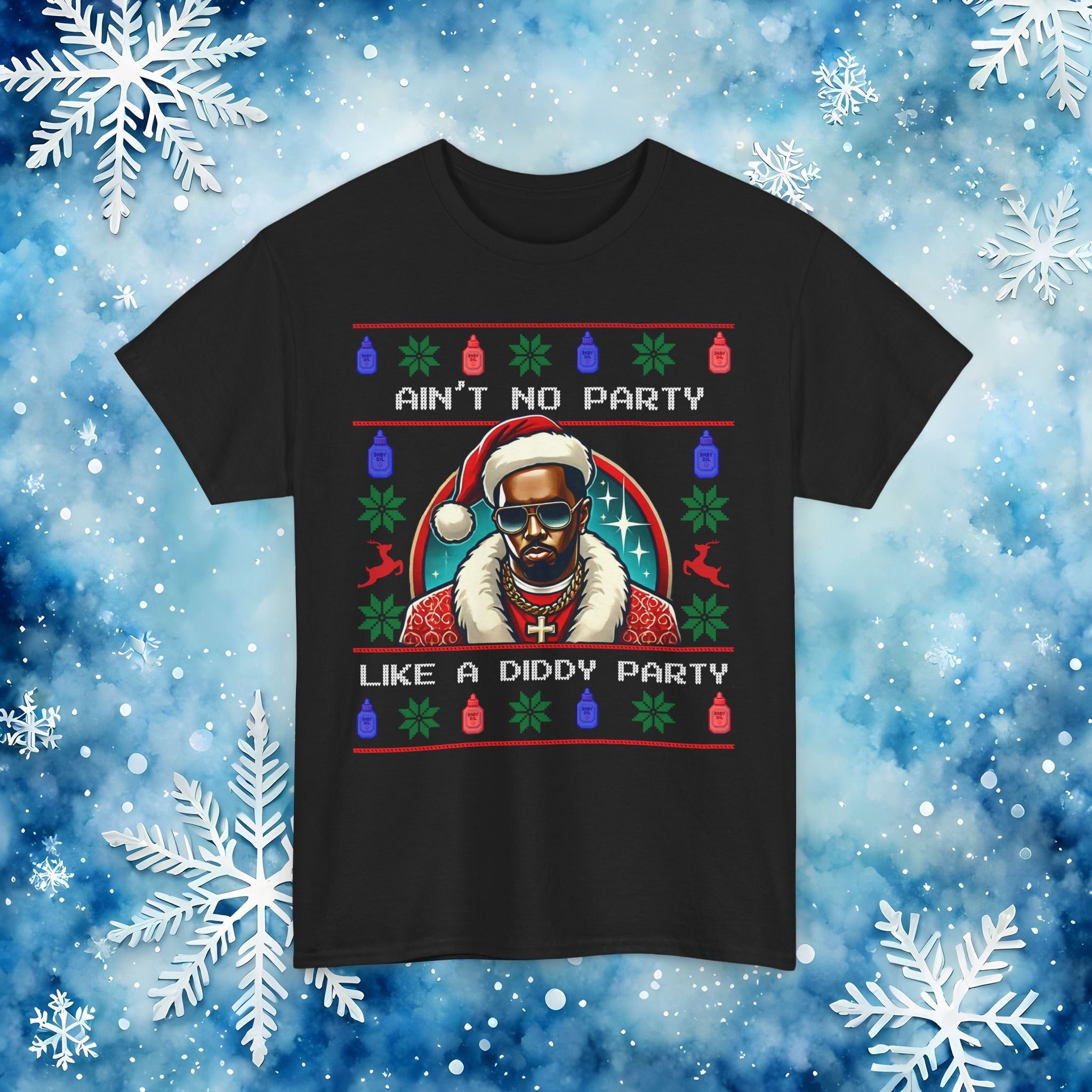Ain’t No Party Like a Diddy Party Ugly Christmas Tee – Funny Holiday Hip - Hop Meme T Shirt - Stonk Shark Co.