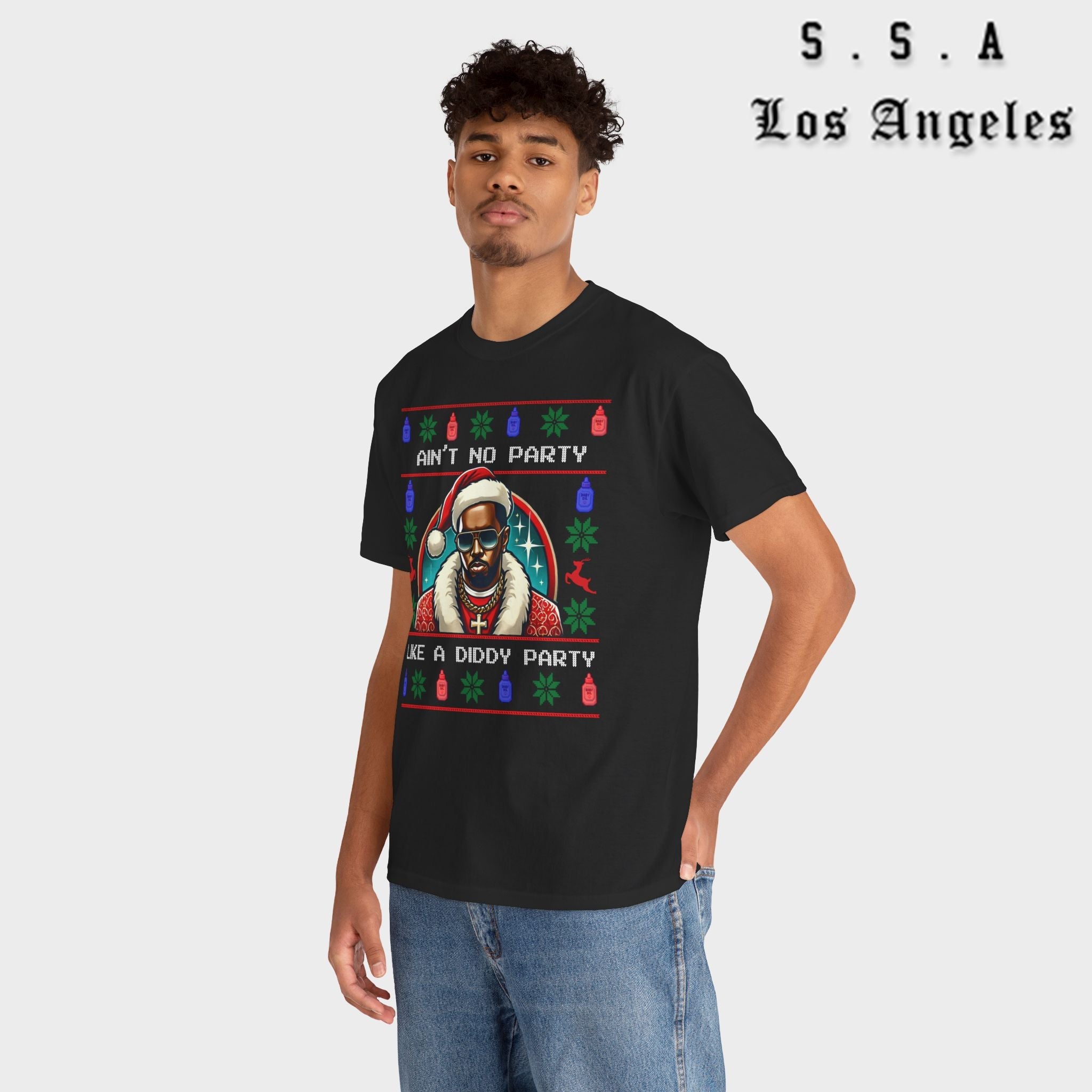 Ain’t No Party Like a Diddy Party Ugly Christmas Tee – Funny Holiday Hip - Hop Meme T Shirt - Stonk Shark Co.