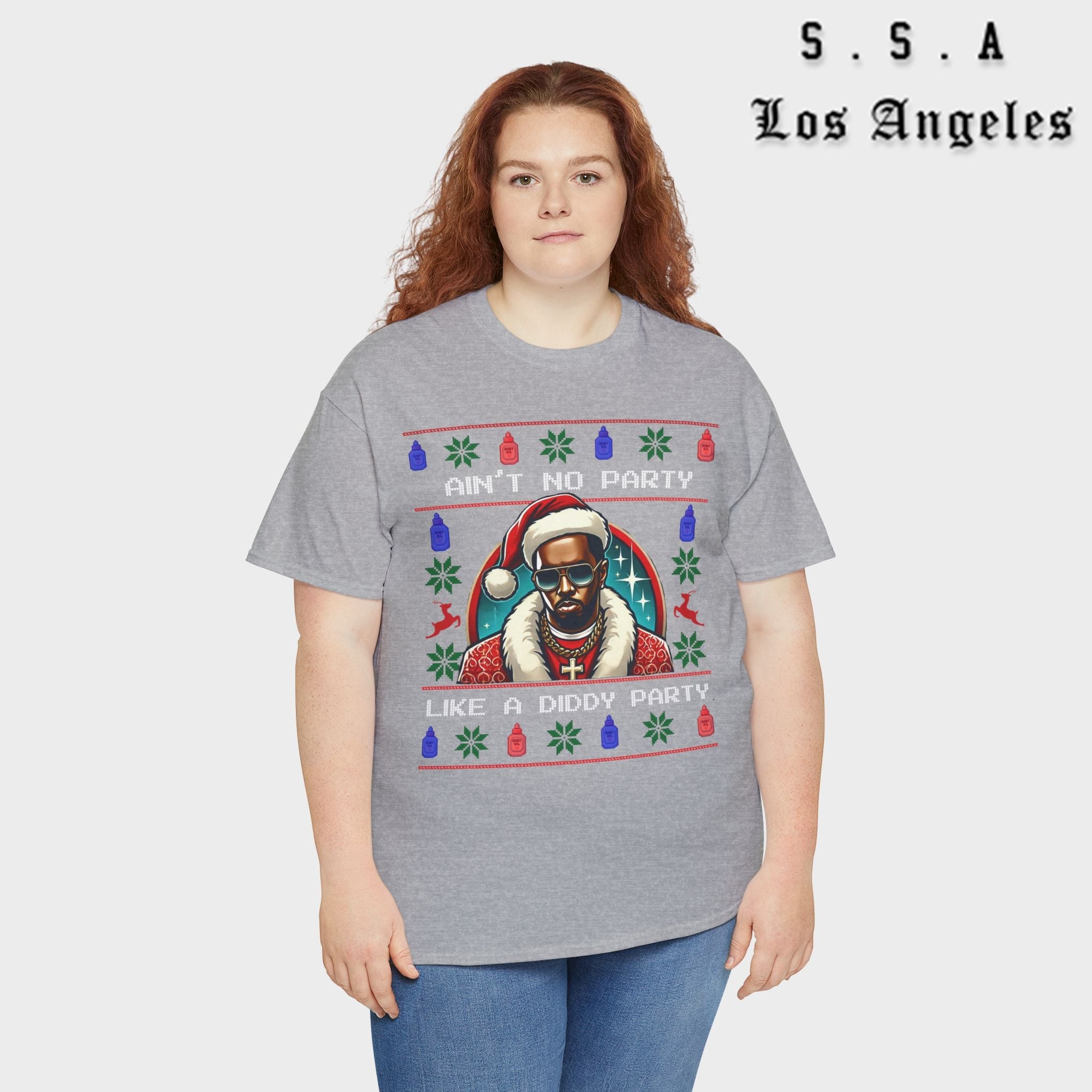Ain’t No Party Like a Diddy Party Ugly Christmas Tee – Funny Holiday Hip - Hop Meme T Shirt - Stonk Shark Co.