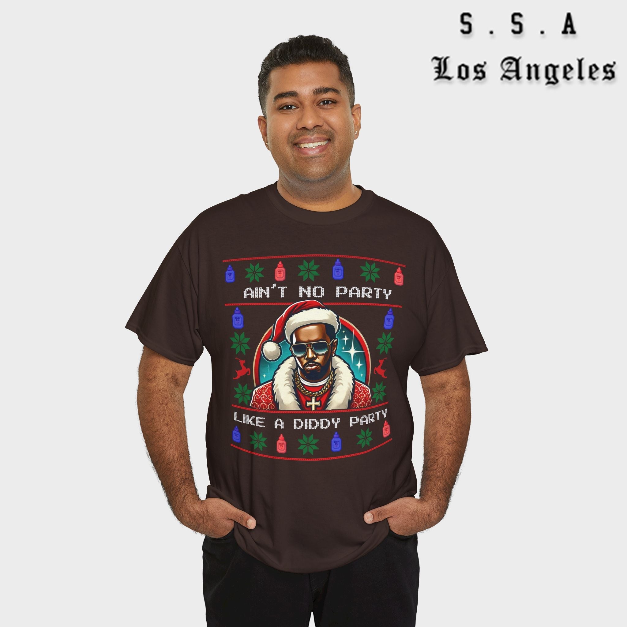 Ain’t No Party Like a Diddy Party Ugly Christmas Tee – Funny Holiday Hip - Hop Meme T Shirt - Stonk Shark Co.