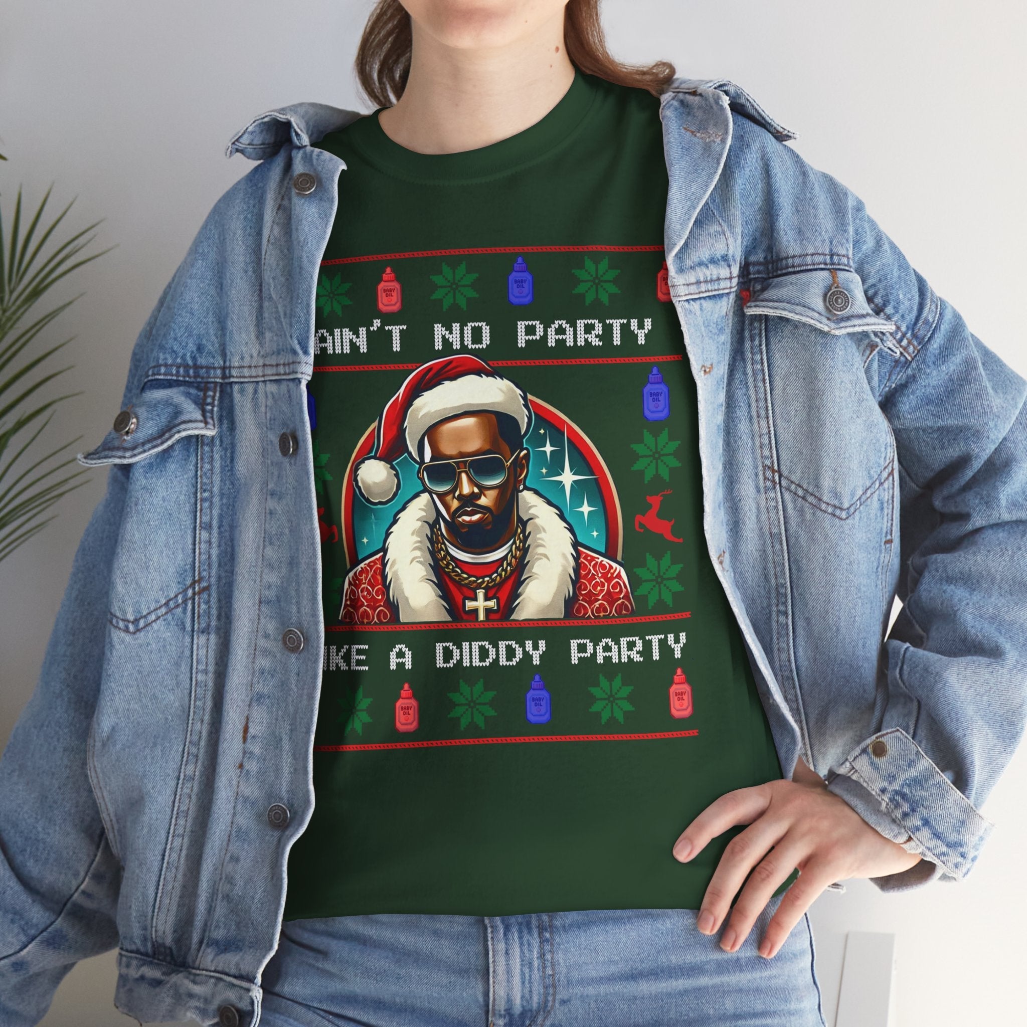 Ain’t No Party Like a Diddy Party Ugly Christmas Tee – Funny Holiday Hip - Hop Meme T Shirt - Stonk Shark Co.