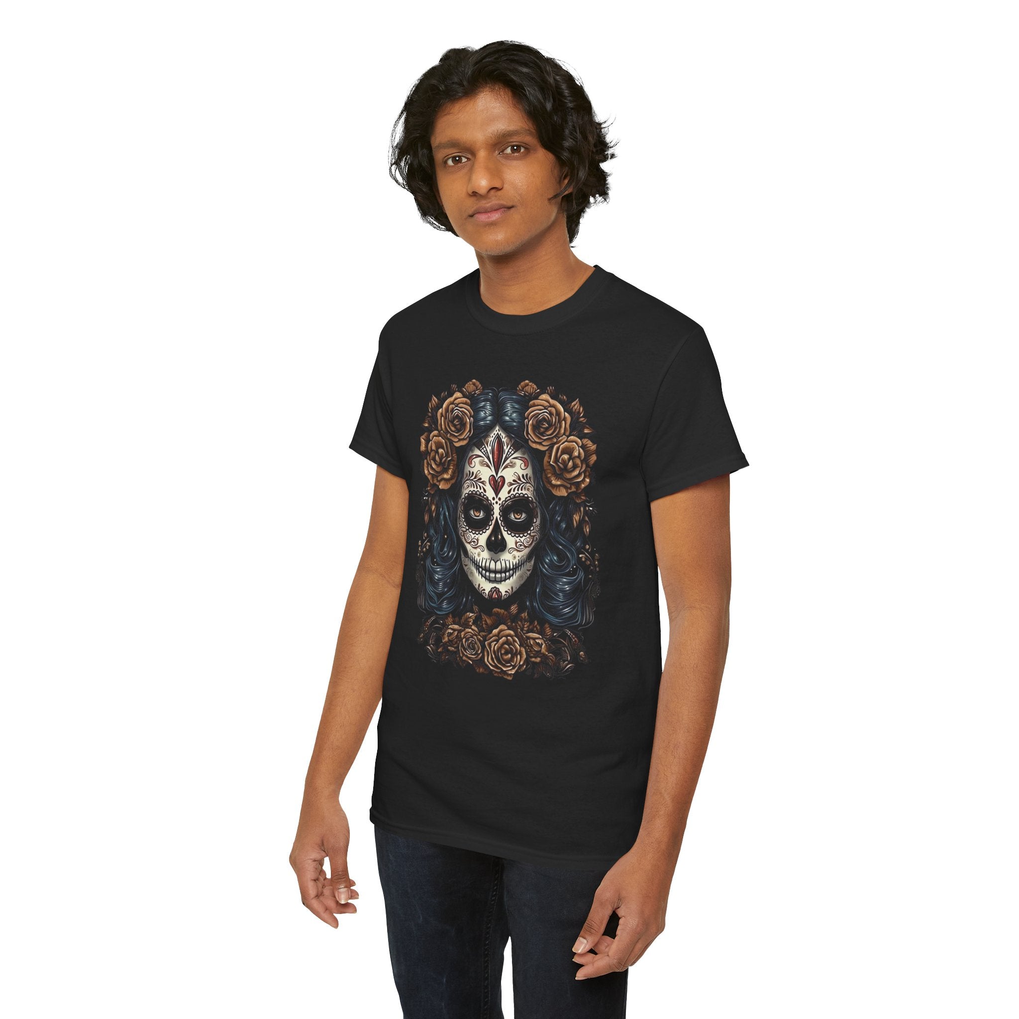 Catrina Día de los Muertos Shirt Skeleton Brown Flowers Day of the Dead Sugar Skull Women Unisex T Shirt - Stonk Shark Co.