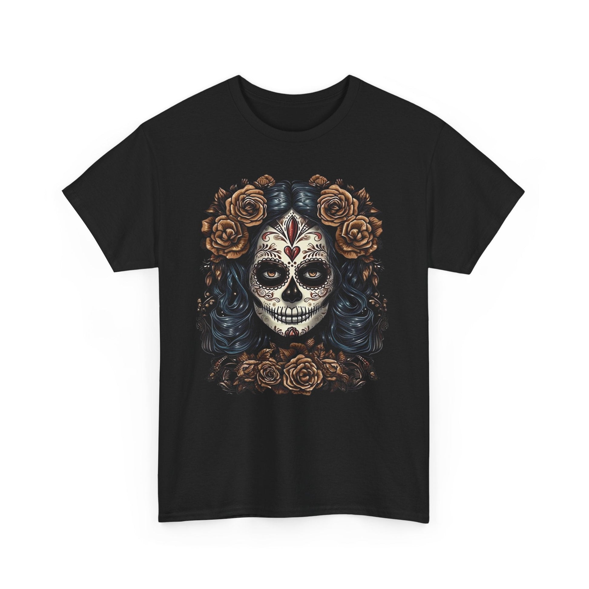 Catrina Día de los Muertos Shirt Skeleton Brown Flowers Day of the Dead Sugar Skull Women Unisex T Shirt - Stonk Shark Co.