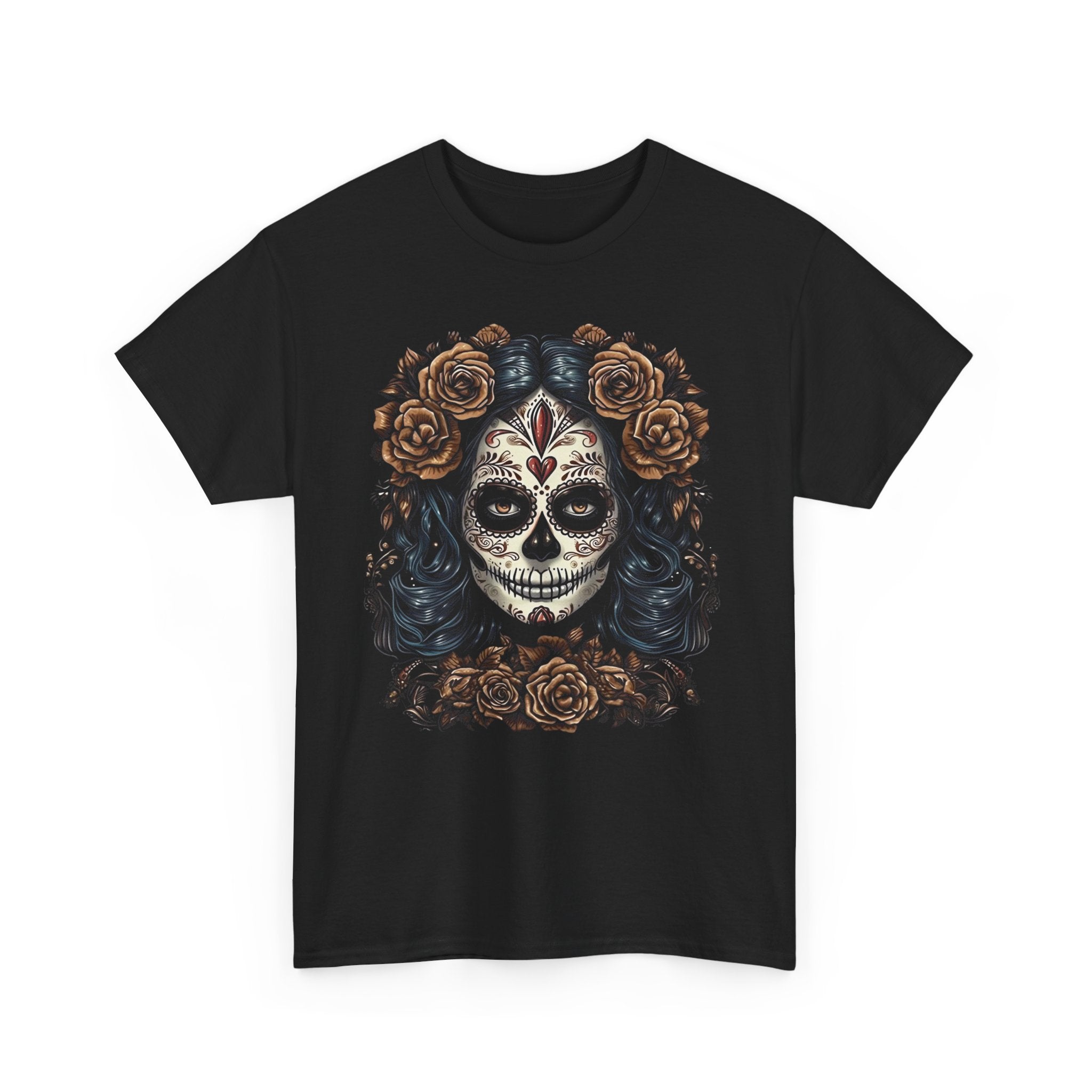 Catrina Día de los Muertos Shirt Skeleton Brown Flowers Day of the Dead Sugar Skull Women Unisex T Shirt - Stonk Shark Co.