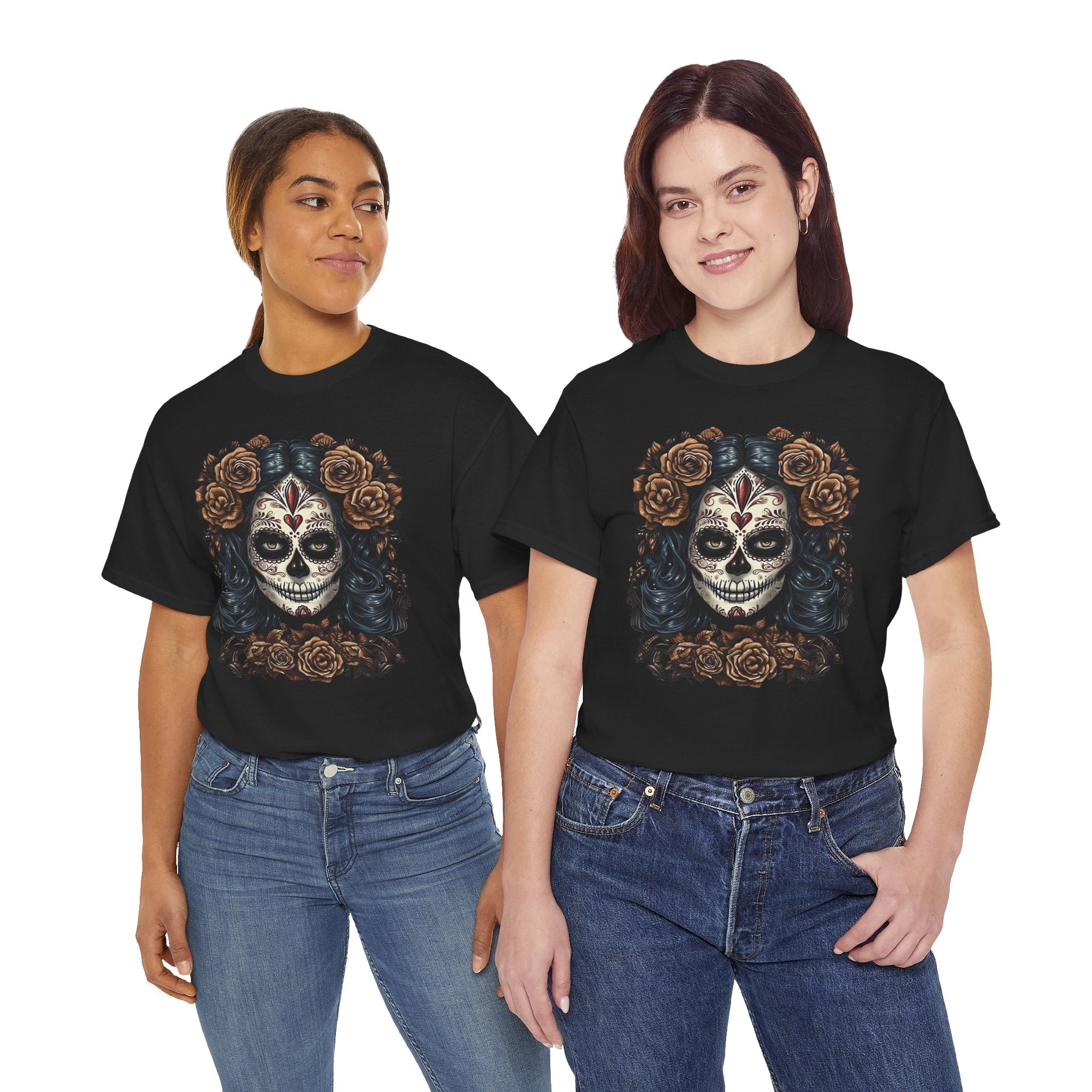 Catrina Día de los Muertos Shirt Skeleton Brown Flowers Day of the Dead Sugar Skull Women Unisex T Shirt - Stonk Shark Co.
