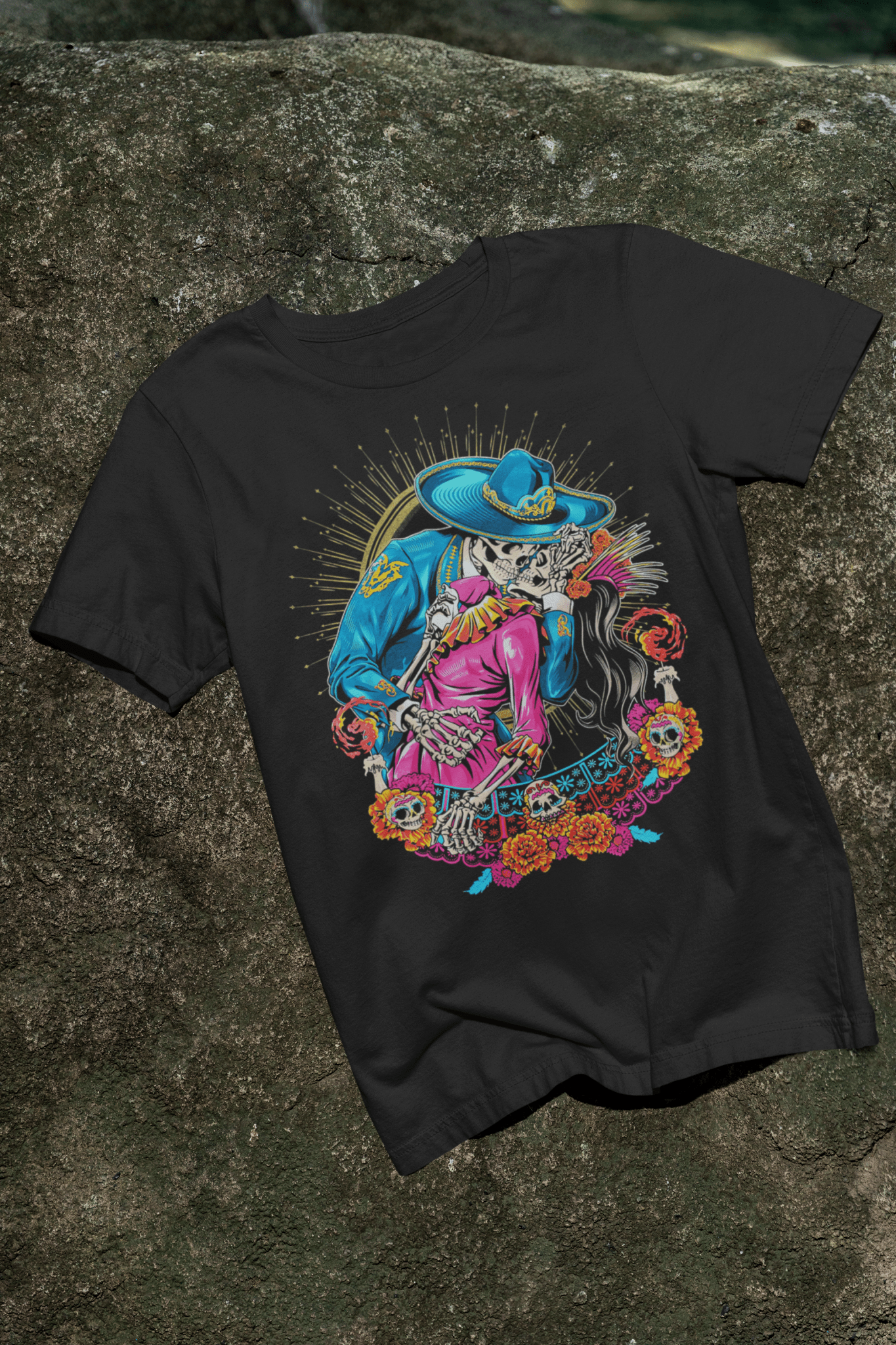 CHARRO & CATRINA DIA DE LOS MUERTOS T SHIRT - Stonk Shark Co.