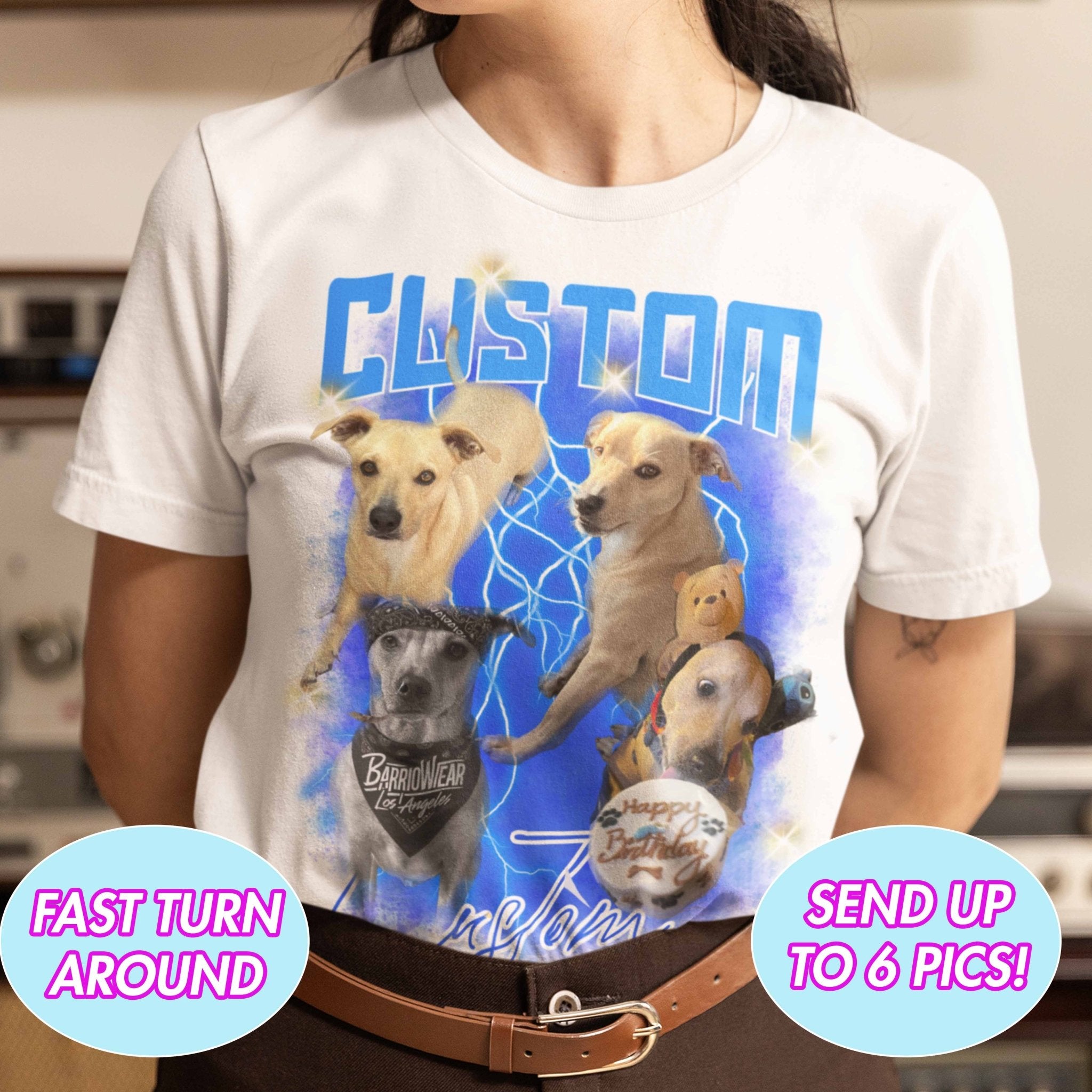 CUSTOM BOOTLEG DOG SHIRT – 90S STYLE PERSONALIZED PET TEE - Stonk Shark Co.