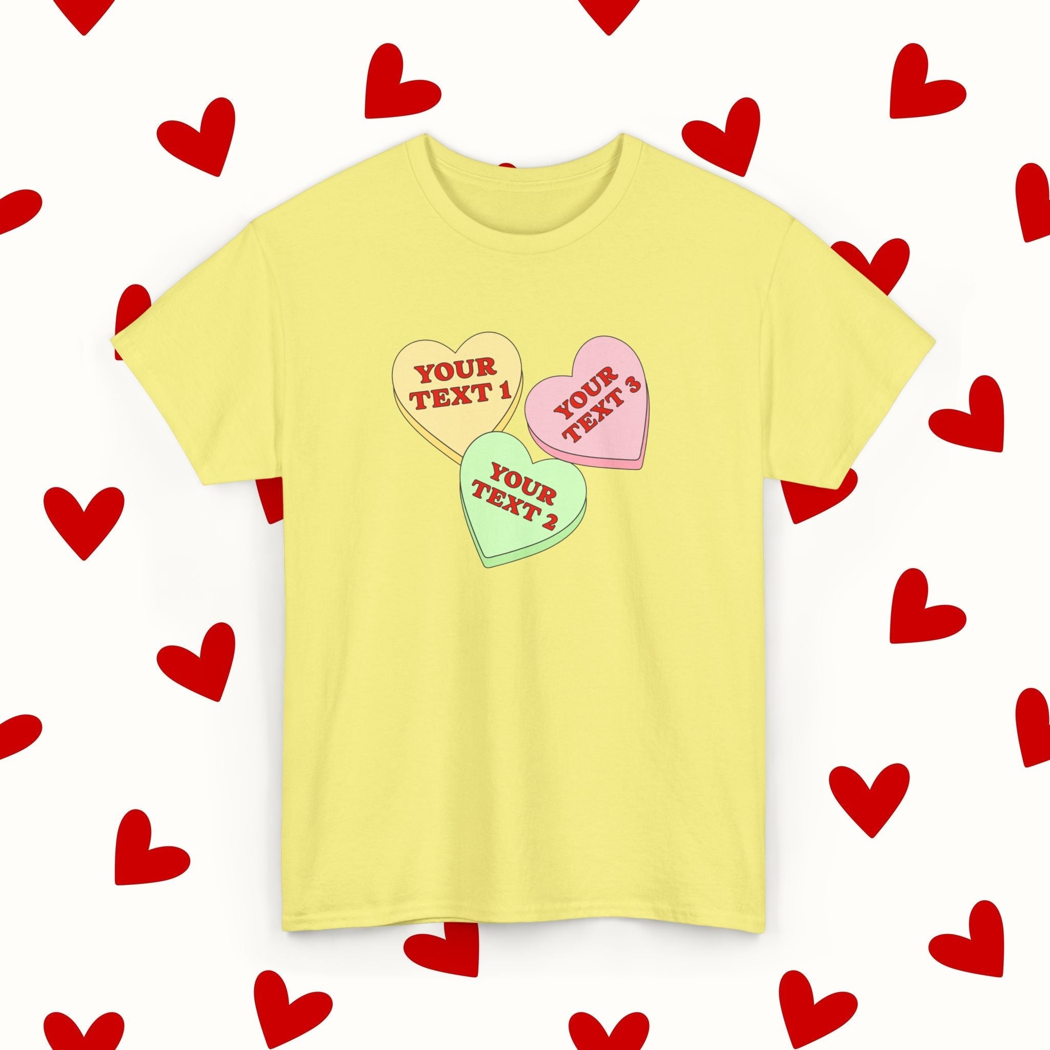 Custom Sweet Hearts Candy T-Shirt – Personalized Valentine's Shirt with Your Own Text - Stonk Shark Co.