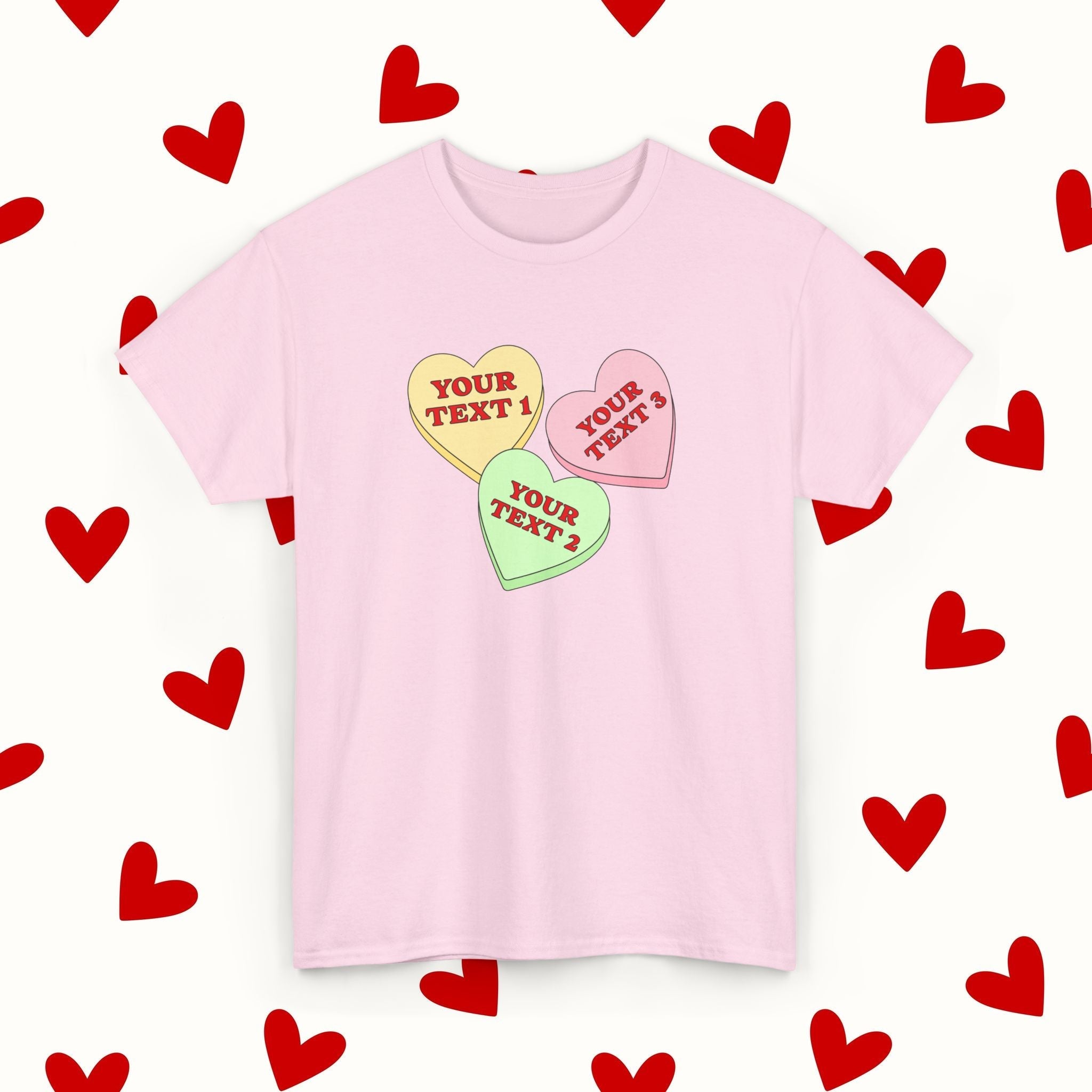 Custom Sweet Hearts Candy T-Shirt – Personalized Valentine's Shirt with Your Own Text - Stonk Shark Co.