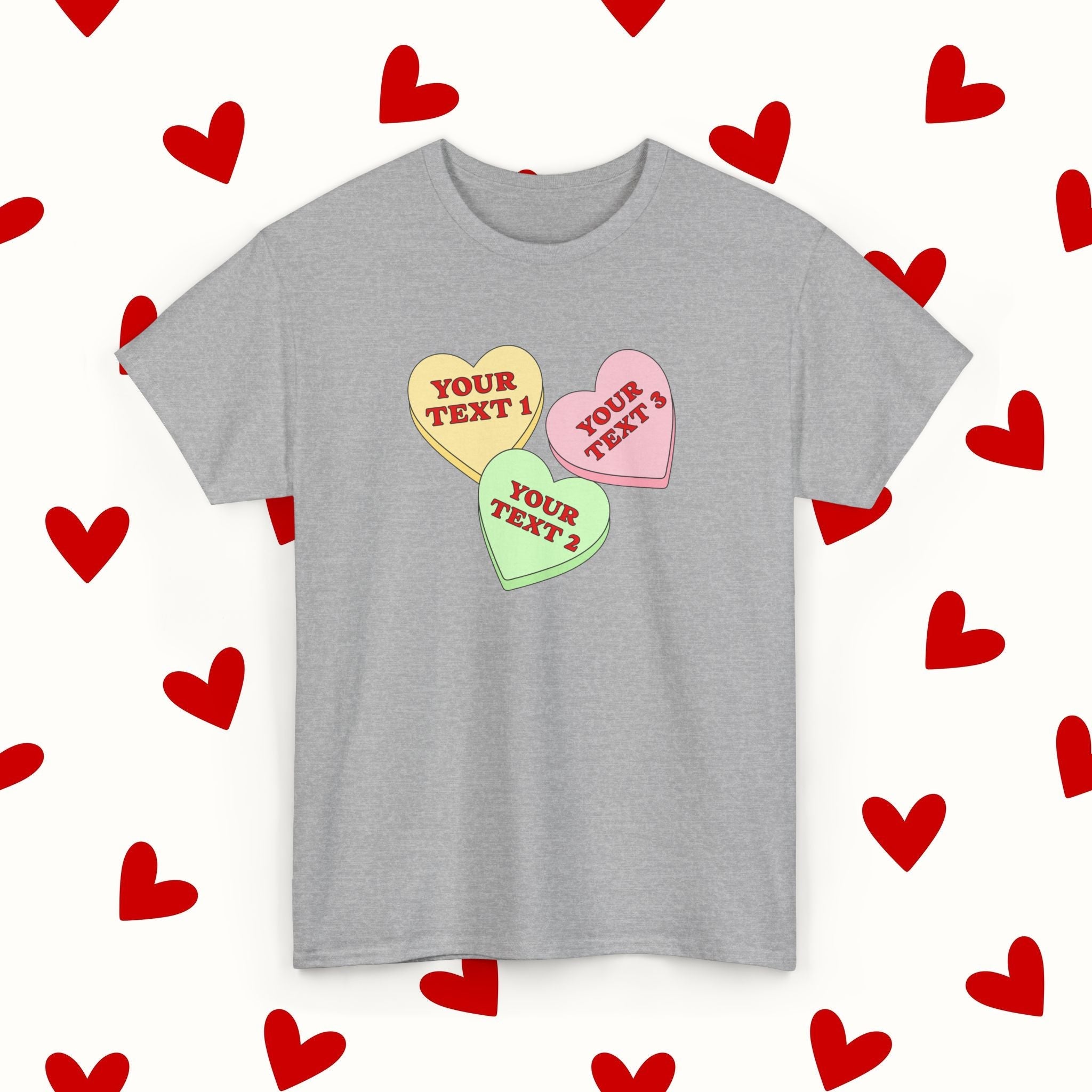 Custom Sweet Hearts Candy T-Shirt – Personalized Valentine's Shirt with Your Own Text - Stonk Shark Co.