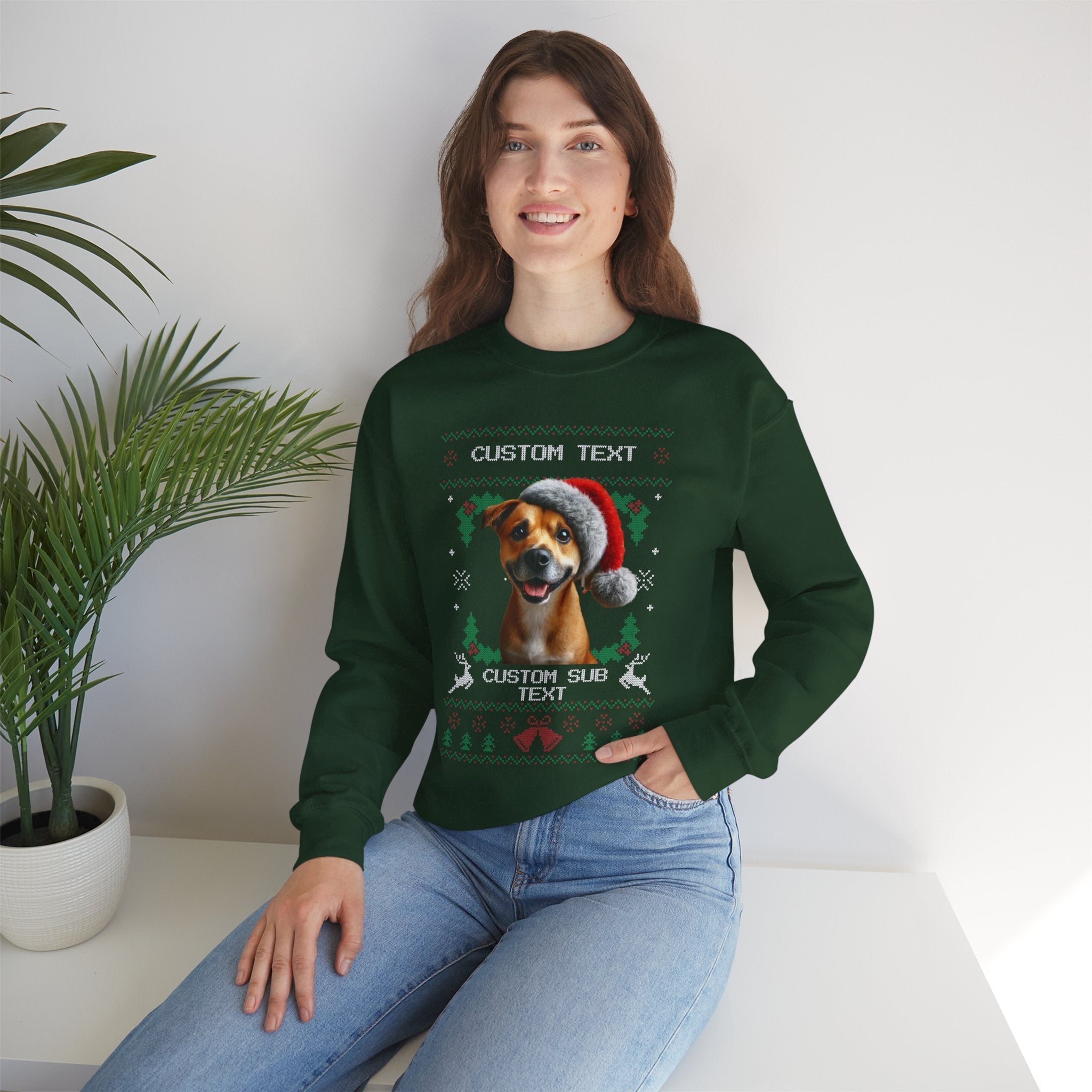 Custom Ugly Christmas Sweater – Personalized Text and Photo Design Crewneck Sweatshirt - Stonk Shark Co.