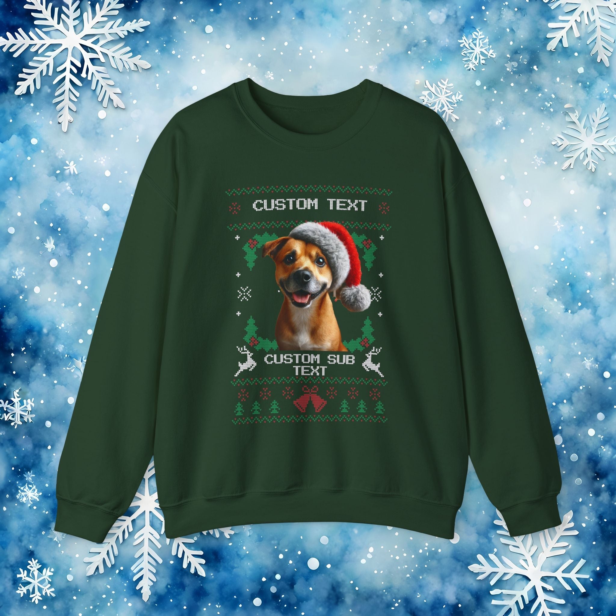 Custom Ugly Christmas Sweater – Personalized Text and Photo Design Crewneck Sweatshirt - Stonk Shark Co.