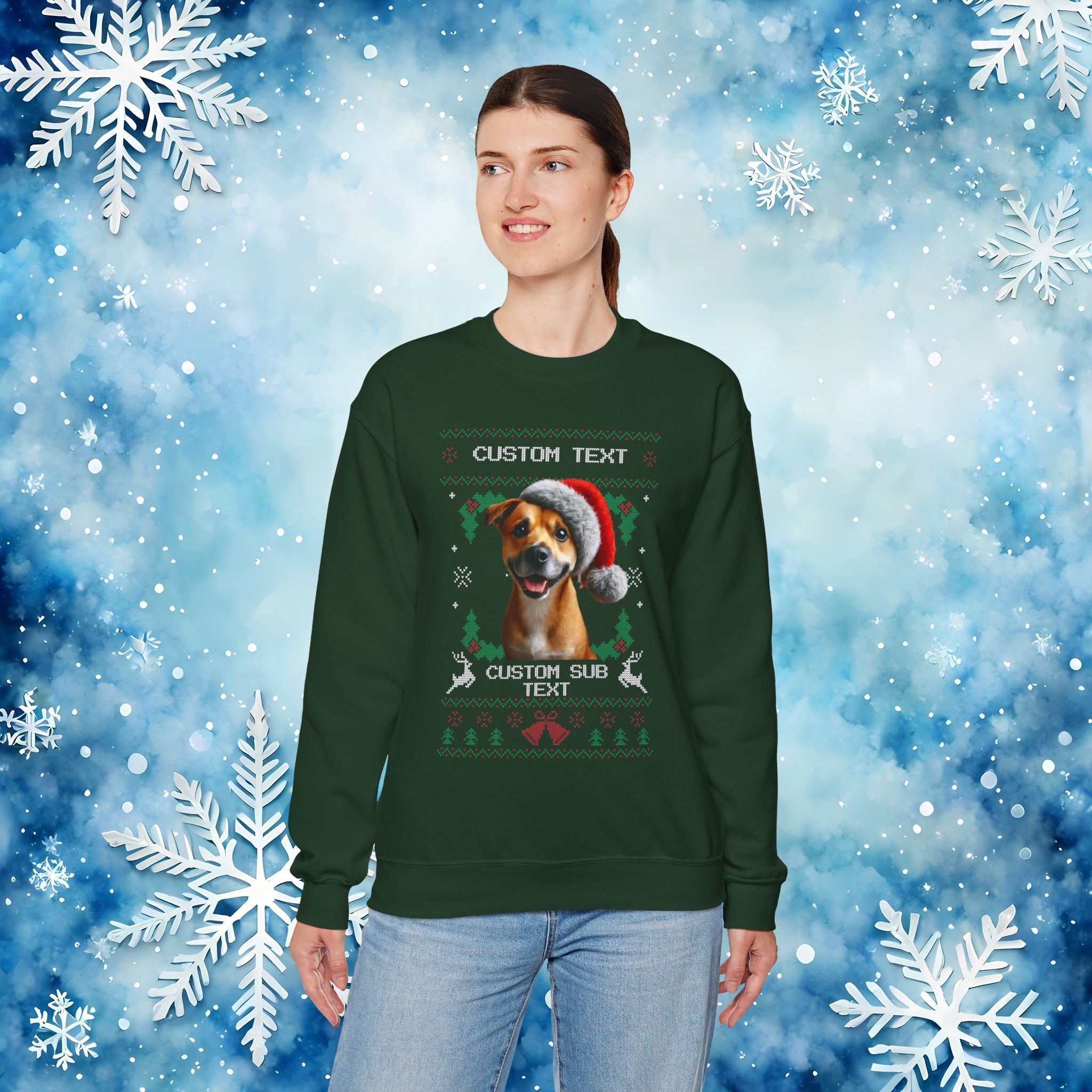 Custom Ugly Christmas Sweater – Personalized Text and Photo Design Crewneck Sweatshirt - Stonk Shark Co.