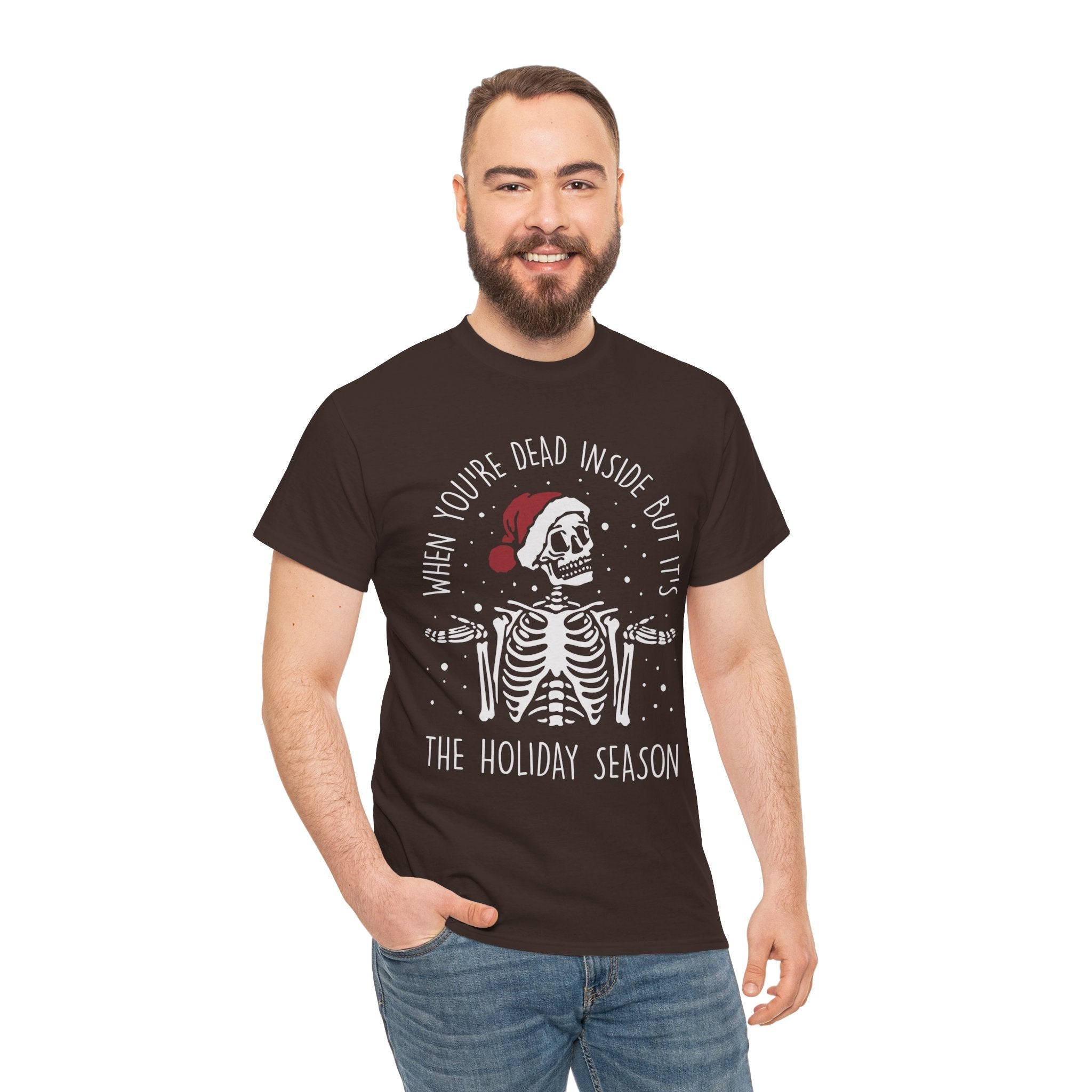 Dead Inside Skeleton Funny Christmas Gift Fall Sarcastic Merry T Shirt - Stonk Shark Co.