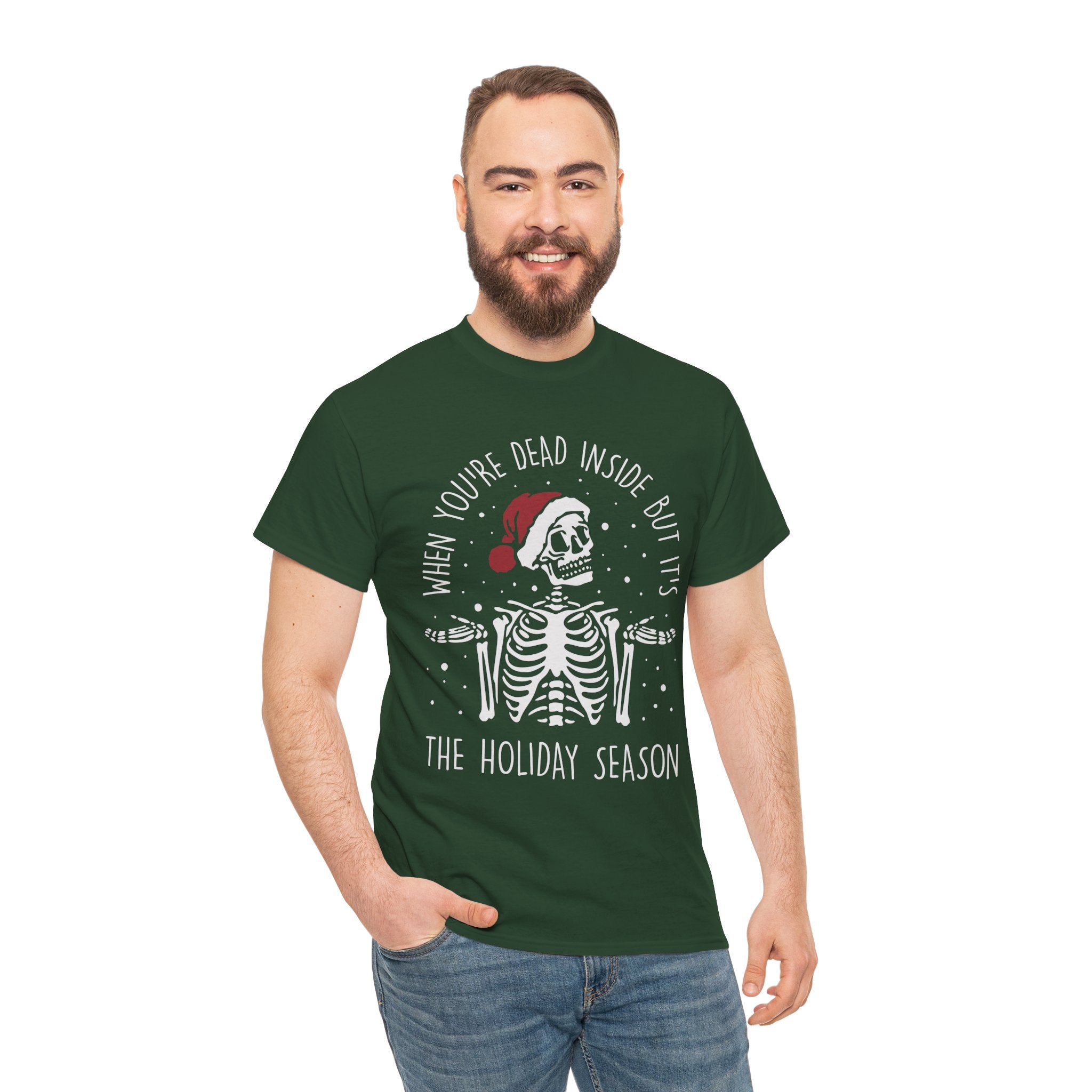 Dead Inside Skeleton Funny Christmas Gift Fall Sarcastic Merry T Shirt - Stonk Shark Co.