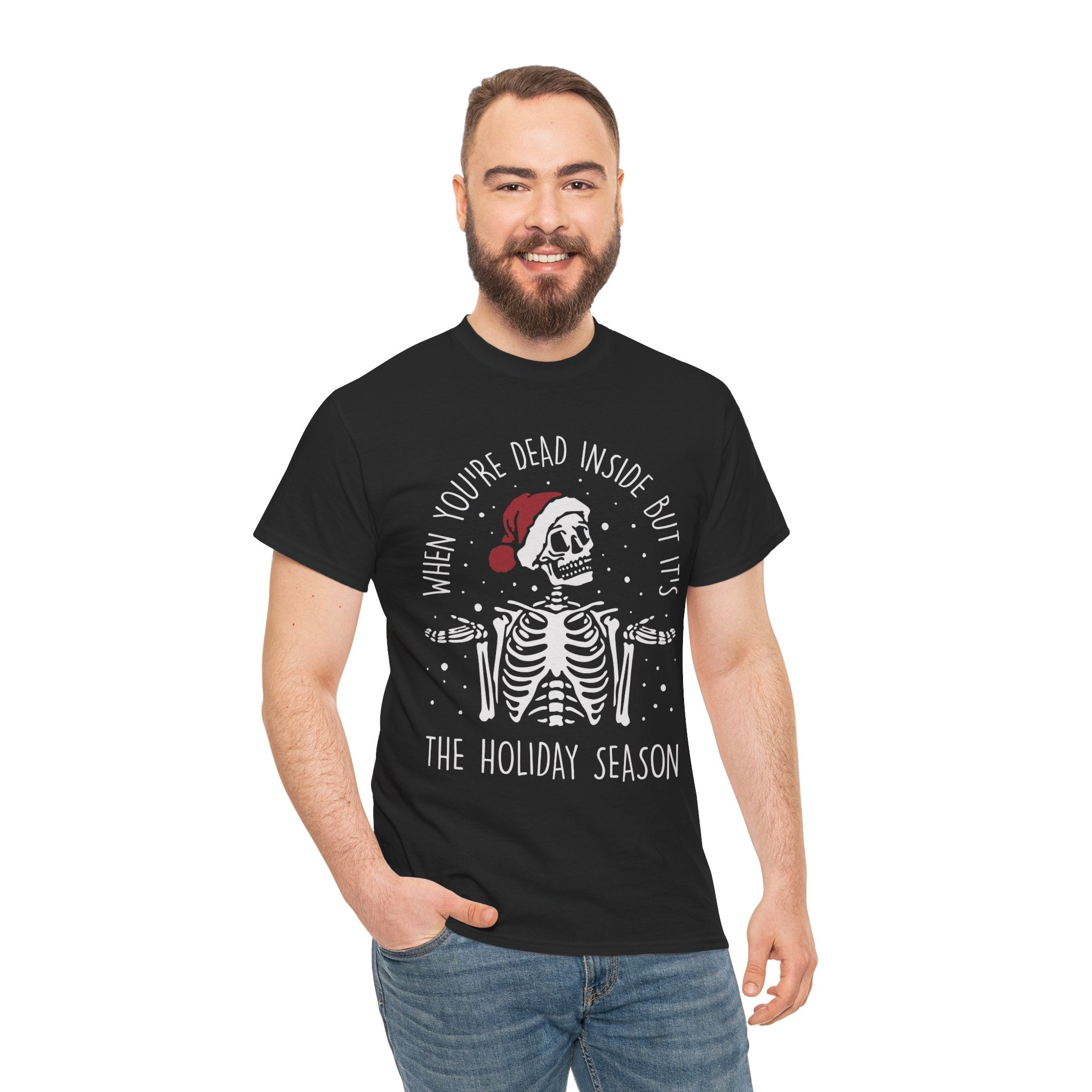 Dead Inside Skeleton Funny Christmas Gift Fall Sarcastic Merry T Shirt - Stonk Shark Co.