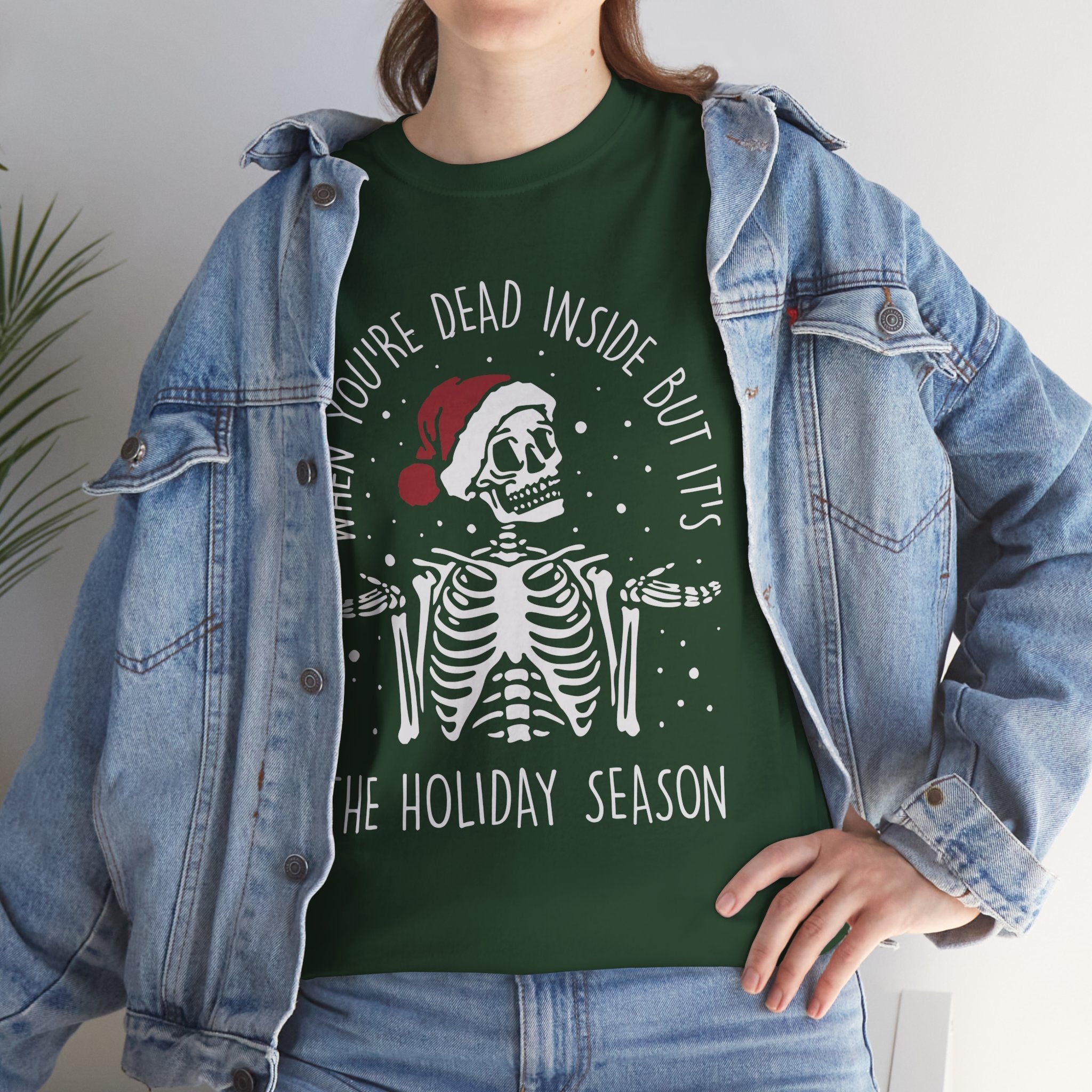 Dead Inside Skeleton Funny Christmas Gift Fall Sarcastic Merry T Shirt - Stonk Shark Co.