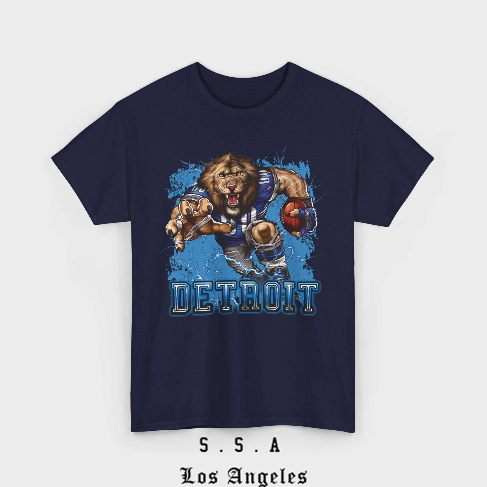 Detroit Football Mascot T-Shirt – Fun Cartoon Lion Fan Tee for Game Day - Stonk Shark Co.