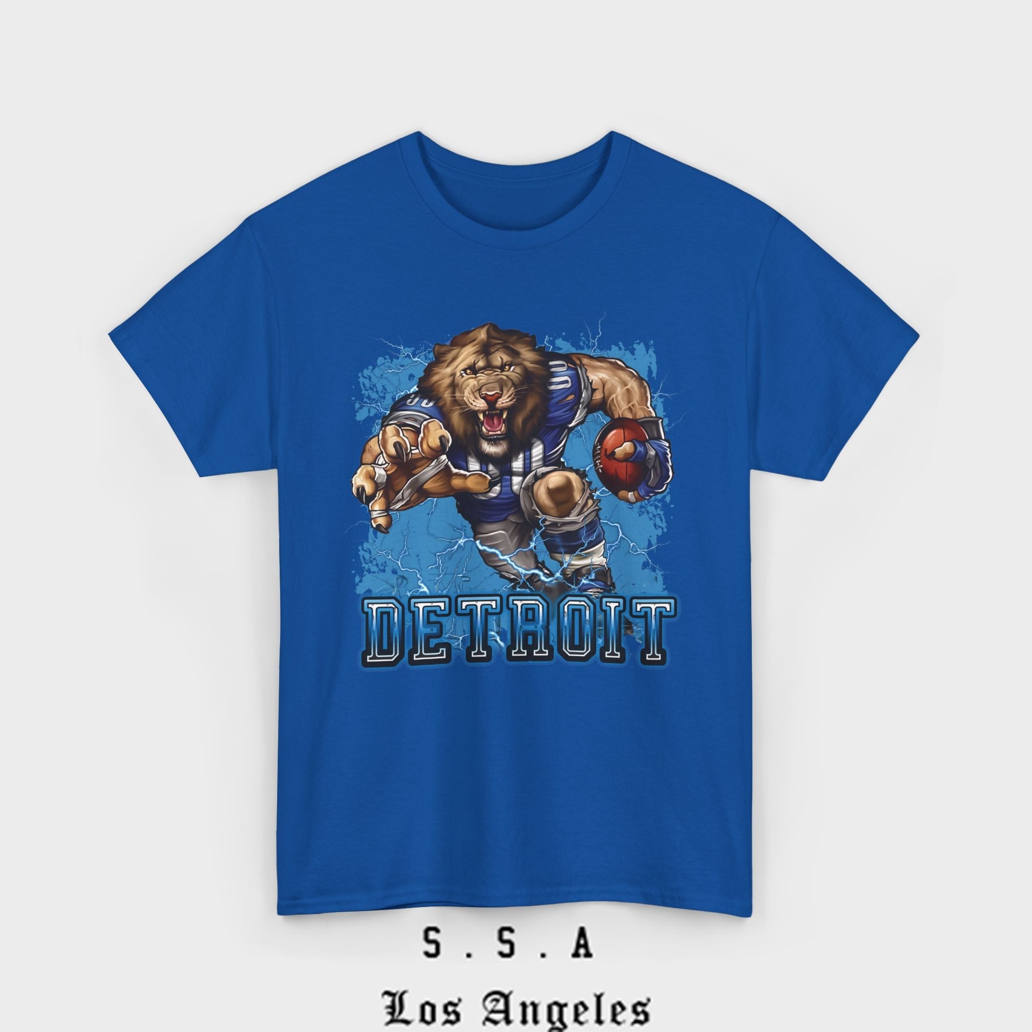 Detroit Football Mascot T-Shirt – Fun Cartoon Lion Fan Tee for Game Day - Stonk Shark Co.