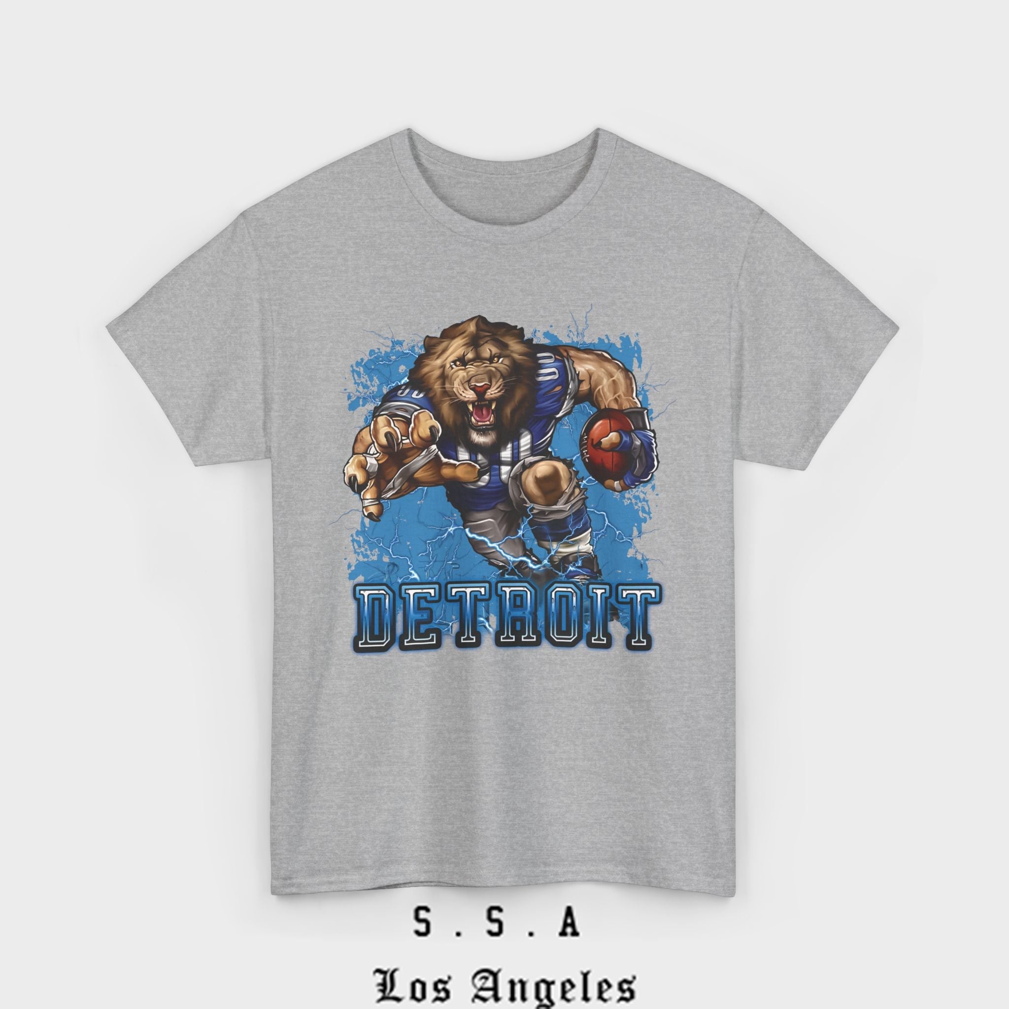 Detroit Football Mascot T-Shirt – Fun Cartoon Lion Fan Tee for Game Day - Stonk Shark Co.