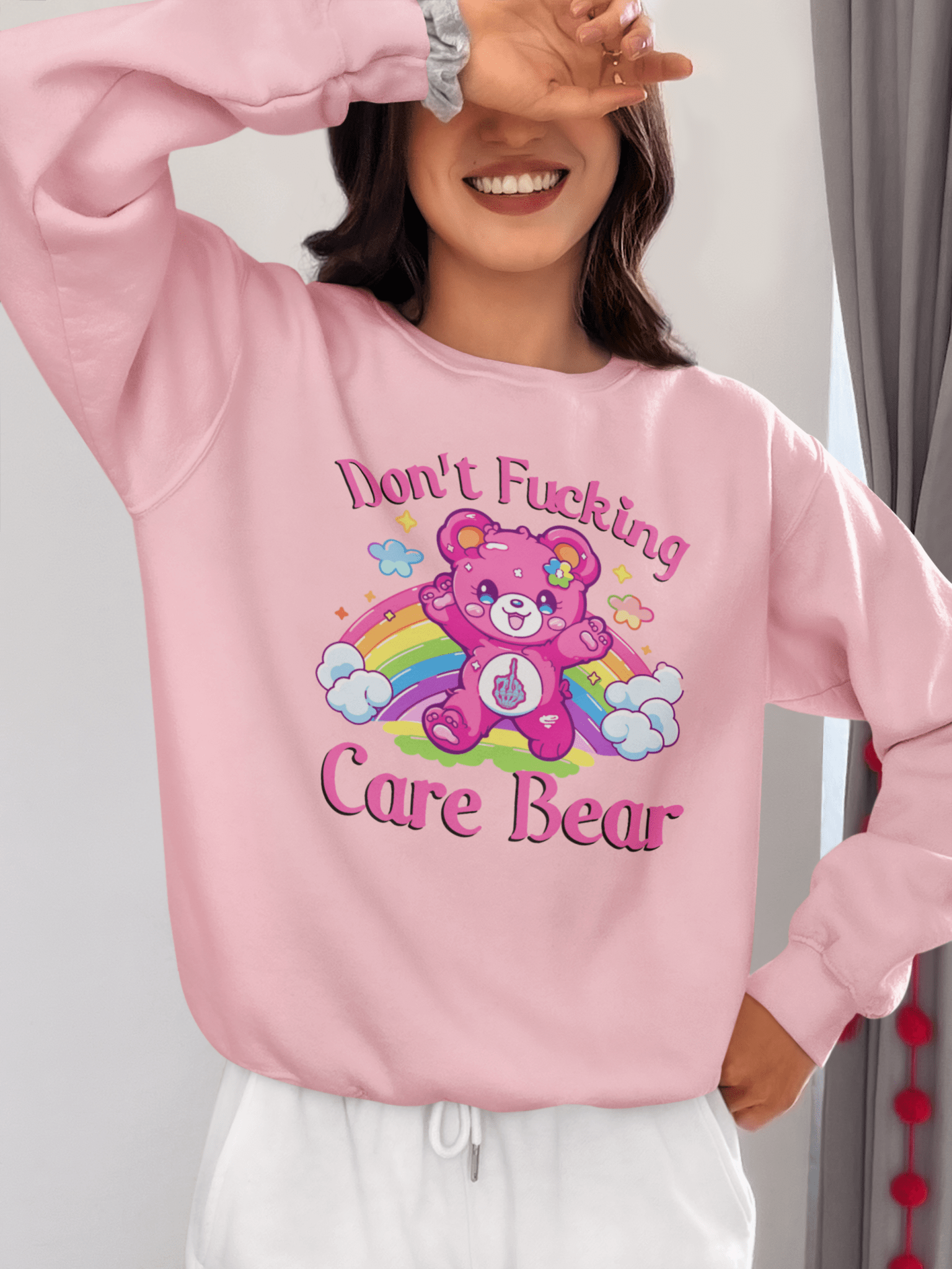 Don’t F***ing Care Bear Sweatshirt – Funny Rainbow Sweater - Stonk Shark Co.
