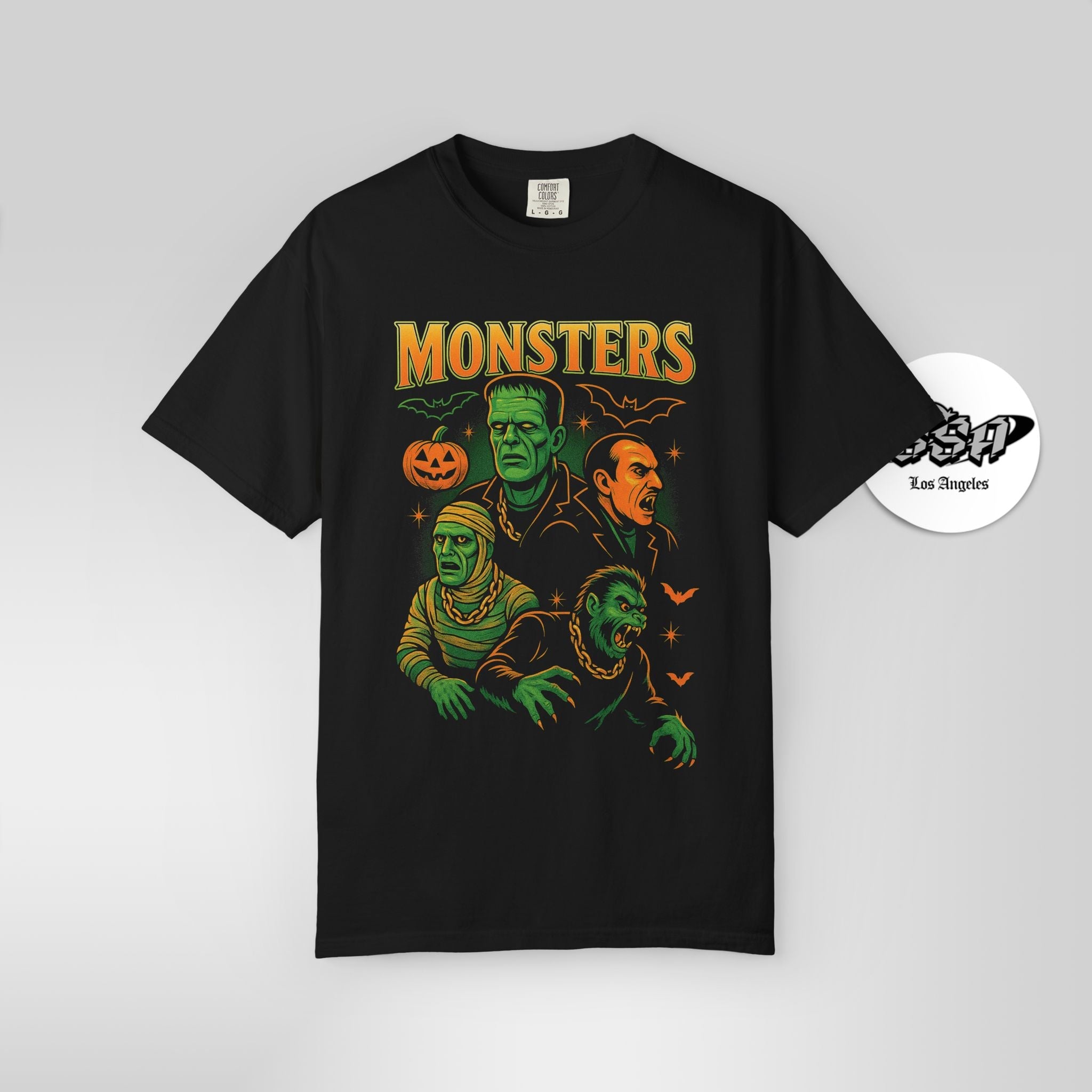 Halloween Monsters 90s Bootleg T-Shirt – Frankenstein, Dracula, Mummy & Werewolf Hip - Hop Style Tee - Stonk Shark Co.