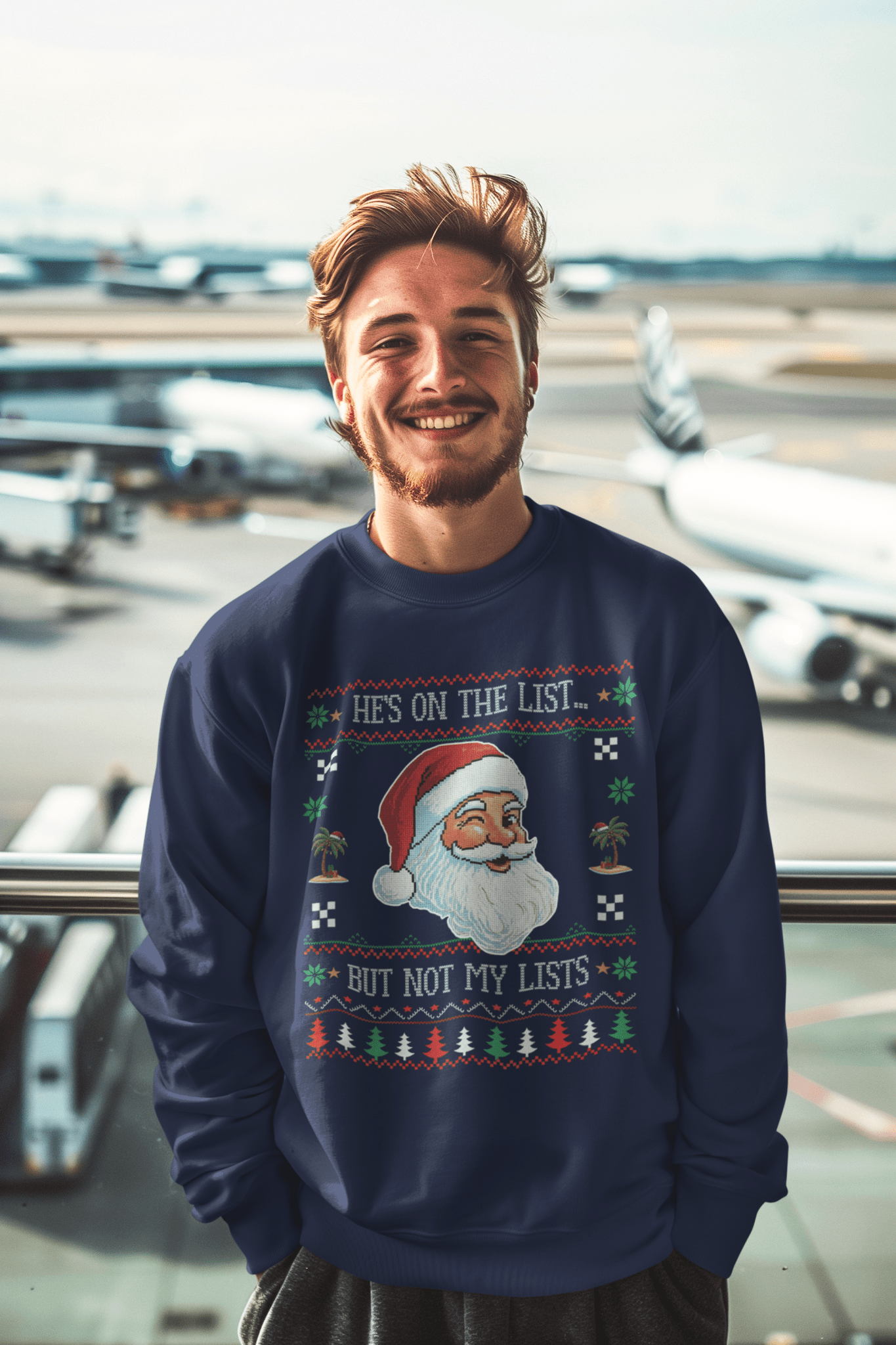 "He's On The List... But Not My Lists" Ugly Christmas Sweater | Parody Xmas Sweatshirt - Stonk Shark Co.