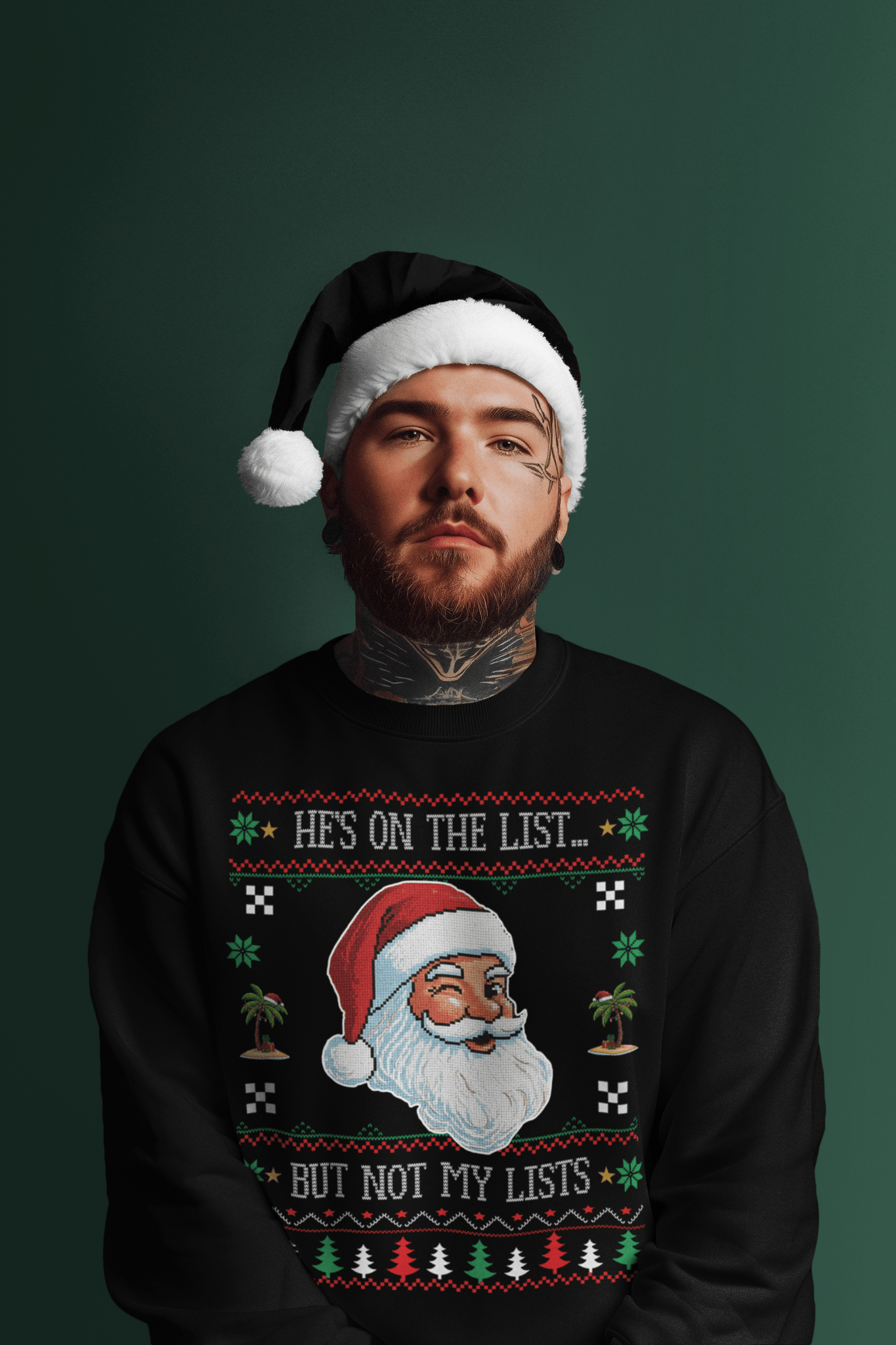 "He's On The List... But Not My Lists" Ugly Christmas Sweater | Parody Xmas Sweatshirt - Stonk Shark Co.