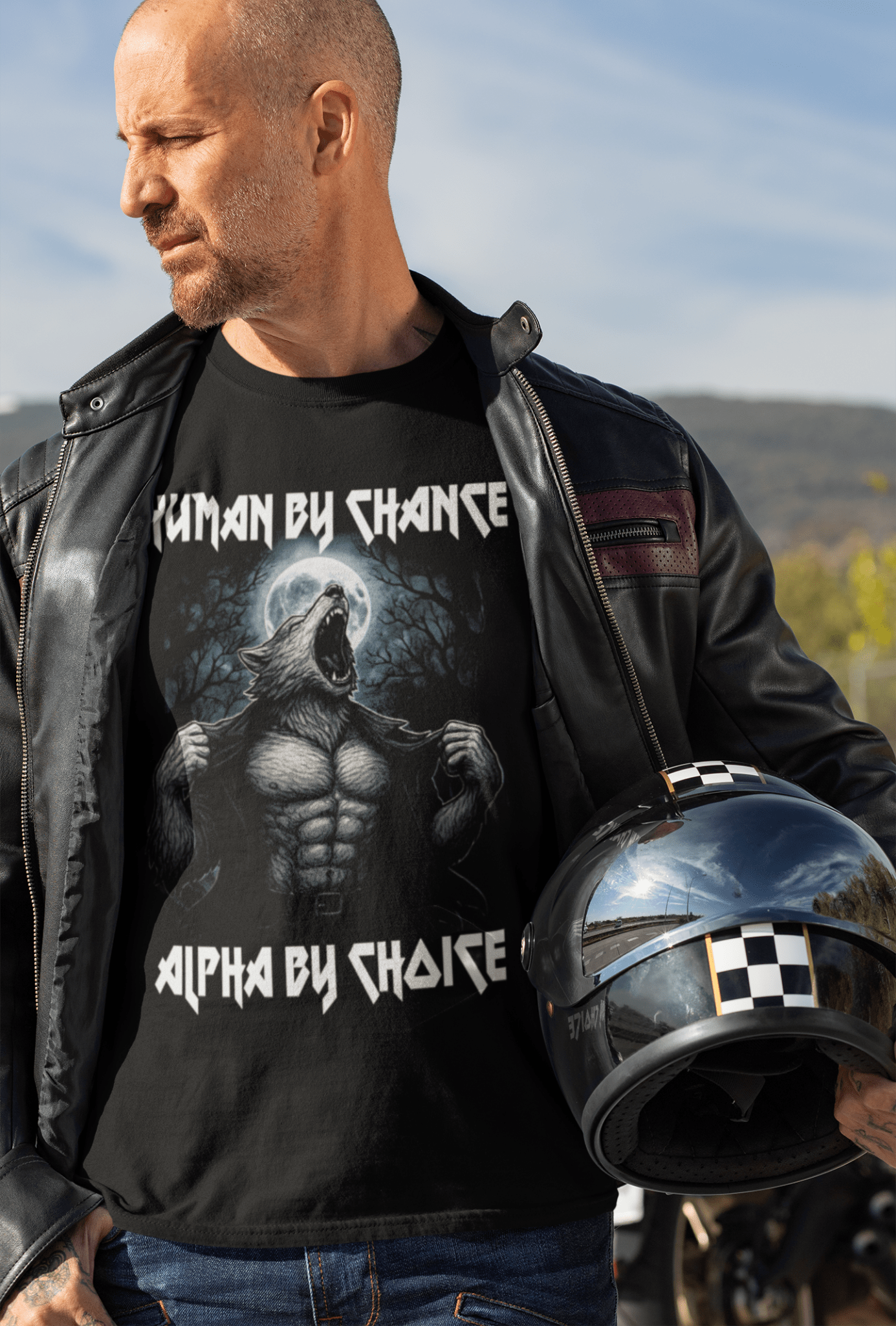 HUMAN BY CHANCE ALPHA BY CHOICE – Werewolf Moon Graphic Tee - Stonk Shark Co.