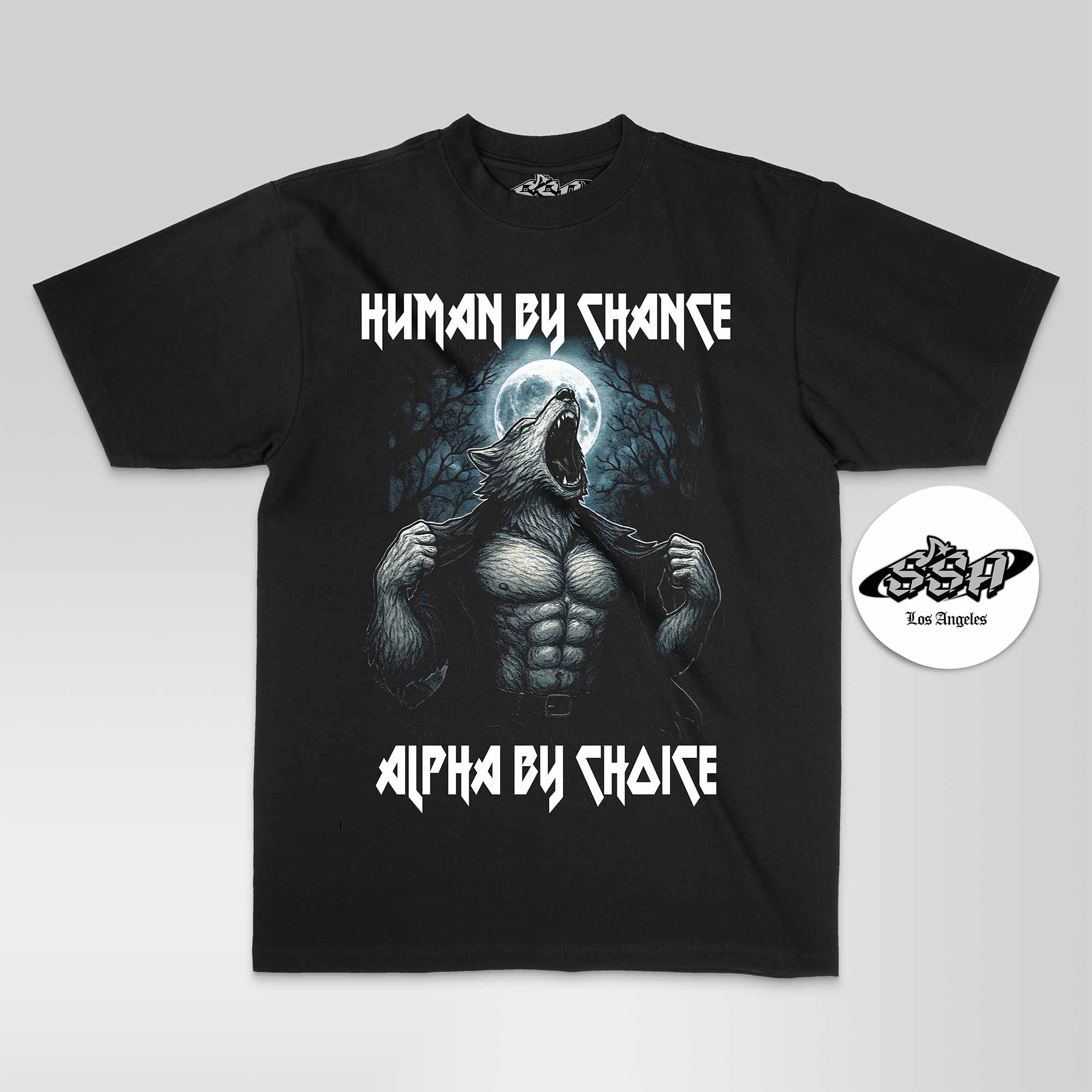 HUMAN BY CHANCE ALPHA BY CHOICE – Werewolf Moon Graphic Tee - Stonk Shark Co.
