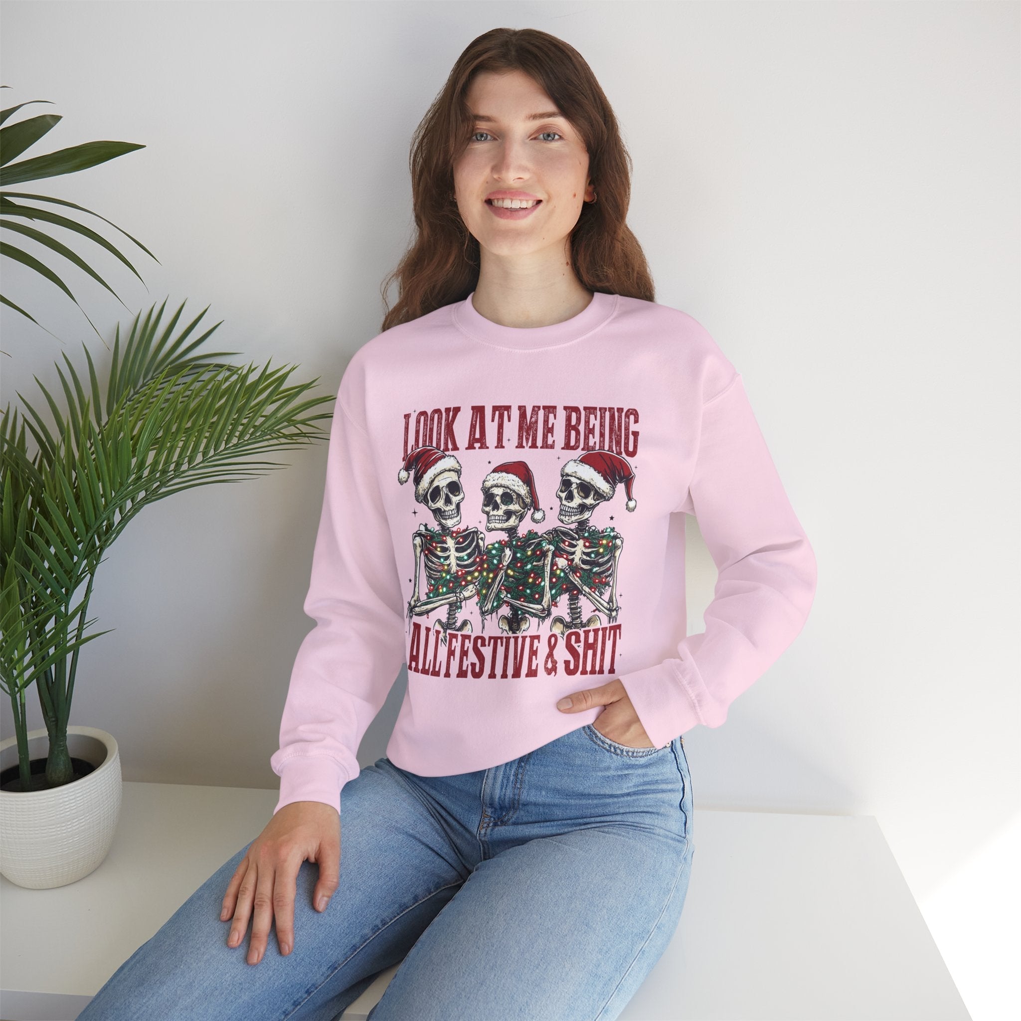Look at Me All Festive and Sh*t Sweatshirt – Funny Christmas Skeleton Holiday Crewneck Xmas - Stonk Shark Co.