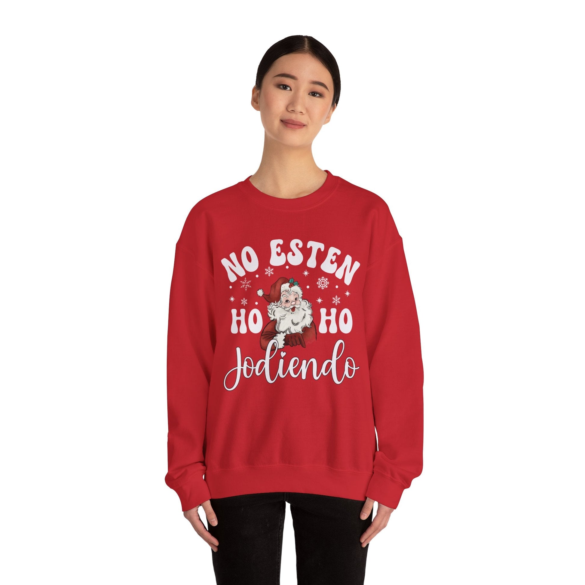 No Estés HO HO Jodiendo Sweater - Funny Spanish Santa Christmas Crewneck Sweatshirt - Stonk Shark Co.
