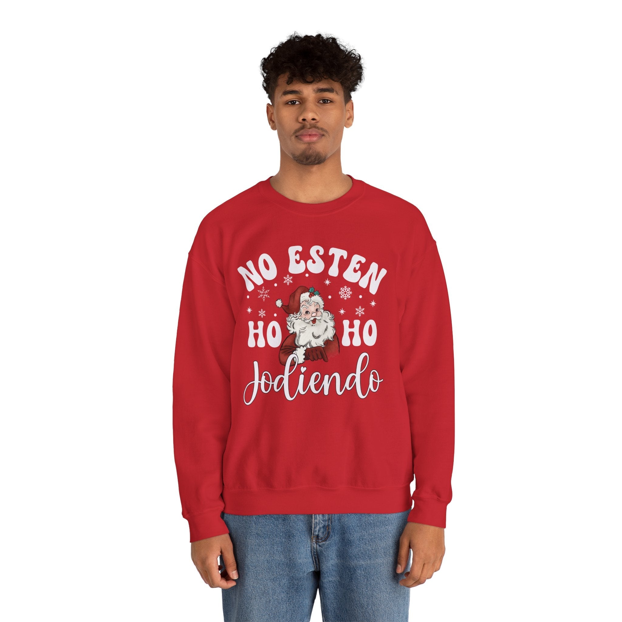 No Estés HO HO Jodiendo Sweater - Funny Spanish Santa Christmas Crewneck Sweatshirt - Stonk Shark Co.