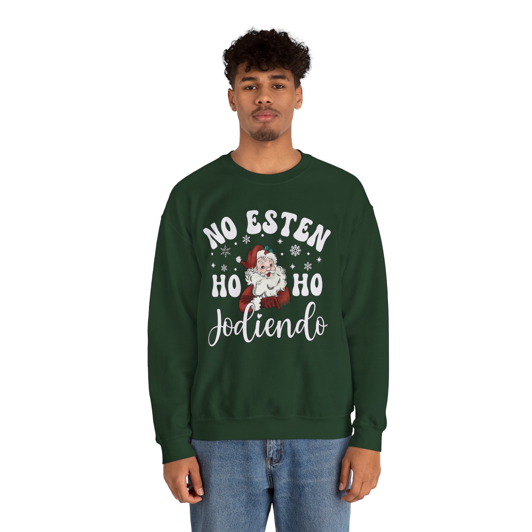 No Estés HO HO Jodiendo Sweater - Funny Spanish Santa Christmas Crewneck Sweatshirt - Stonk Shark Co.