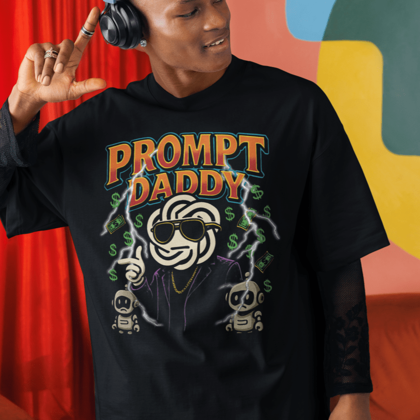 Prompt Daddy Bootleg Shirt – Diddy x ChatGPT Parody Tee Funny 90s AI Meme T-Shirt - Stonk Shark Co.