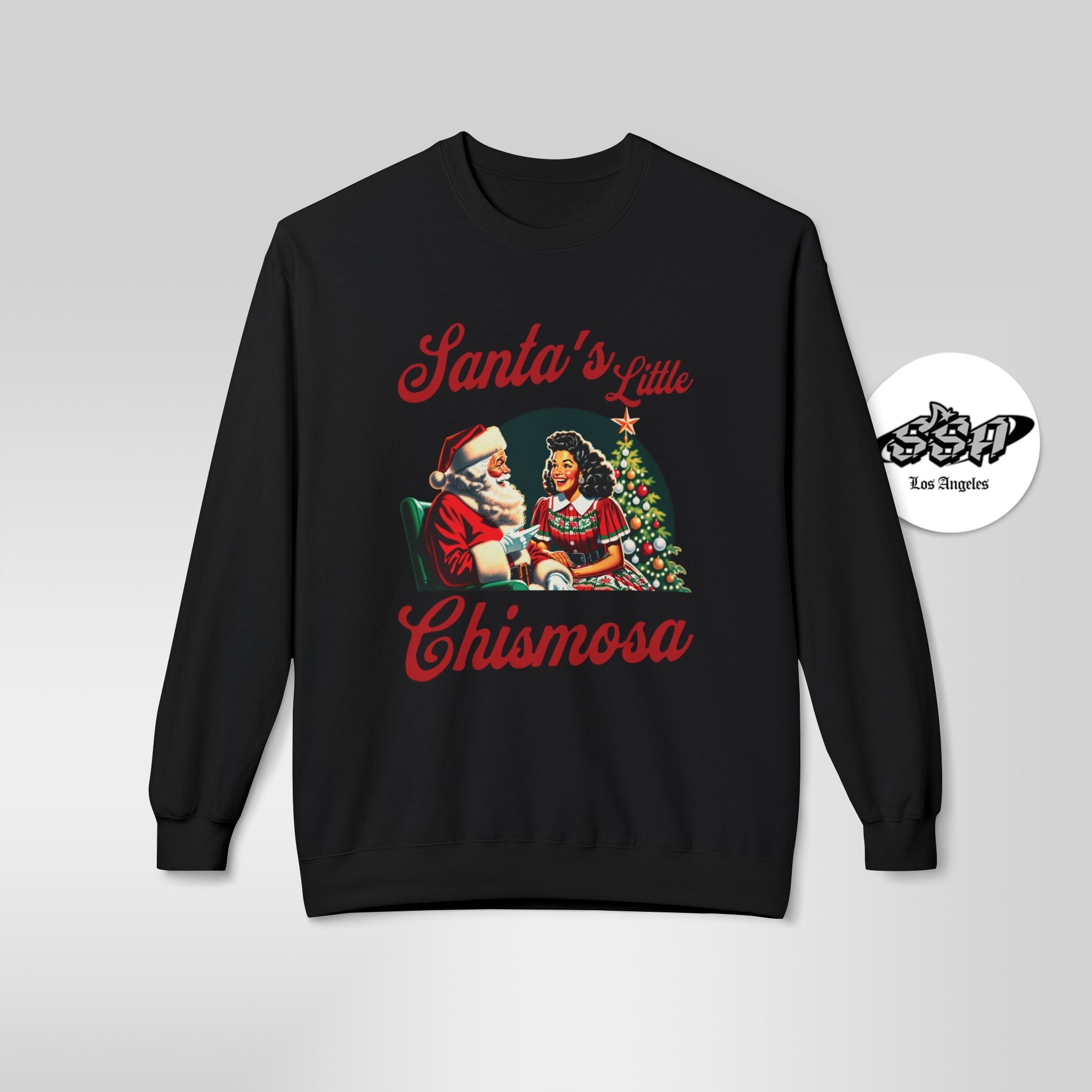 Santa's Little Chismosa Christmas Sweatshirt | Funny Latina Holiday Sweater - Stonk Shark Co.